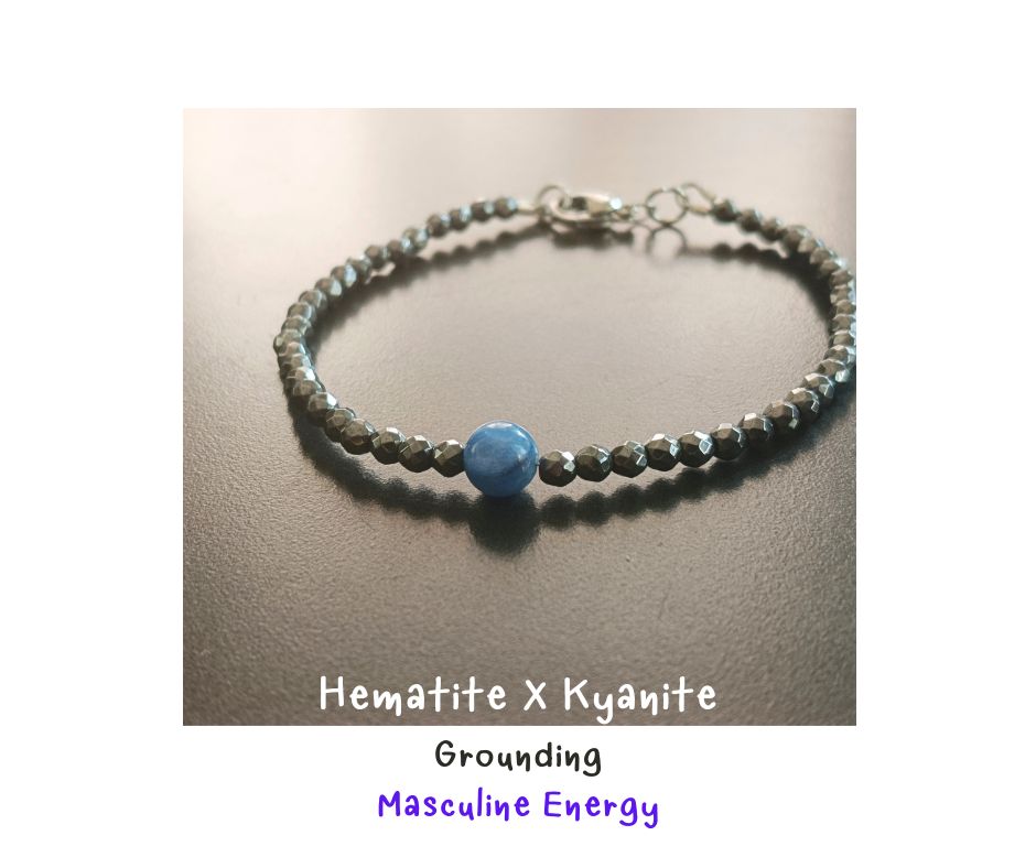 สร้อยข้อมือหินแท้ Hematite + Kyanite Bracelet (Grounding , เสริมความมั่นใจในการสื่อสาร)