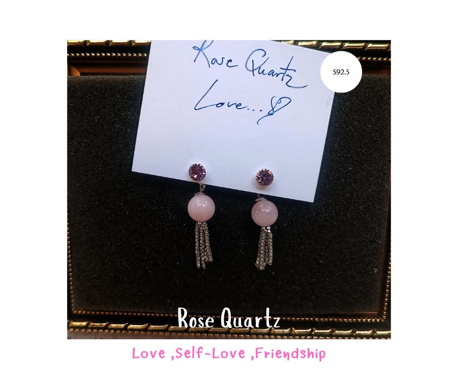 "Octopus" ต่างหูเงินแท้ 92.5 ปักก้านพลอยกระจก พร้อมประดับหินแท้ Rose Quartz S925 Stud Earring (เสริมคลื่นความรัก ความเมตตา)