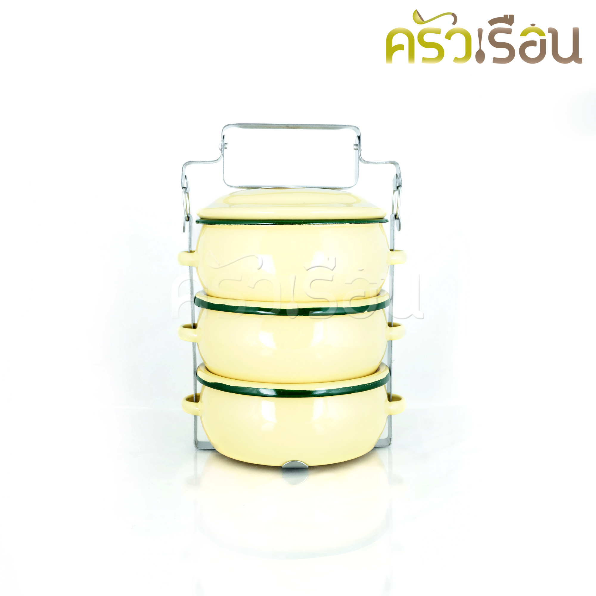 Rabbit Brand ปิ่นโตเคลือบ รุ่นสุขสันต์ 12 ซม. 3 ชั้น ตรากระต่าย