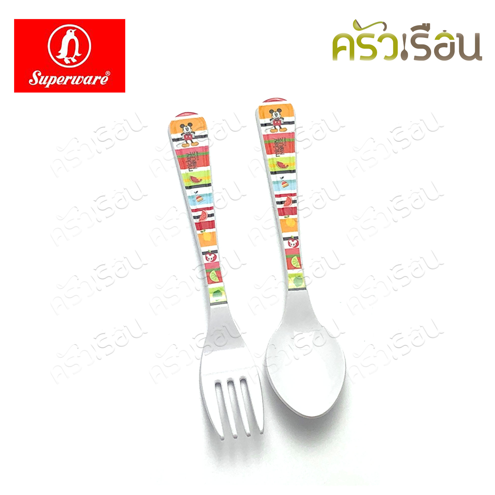 Superware ลาย Mickey Summer Fun มิกกี้ ซัมเมอร์ฟัน [ ราคาต่อชิ้น ] จาน หรือ ชาม หรือ ช้อนส้อม หรือ แก้วน้ำ เมลามีน