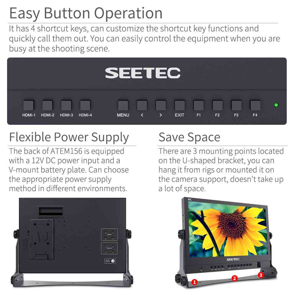SEETEC ATEM156: จอภาพ 15.6 นิ้ว Full HD สำหรับ Live Streaming และ Broadcast พร้อม 4K HDMI Inputs/Outputs และ Multi-View