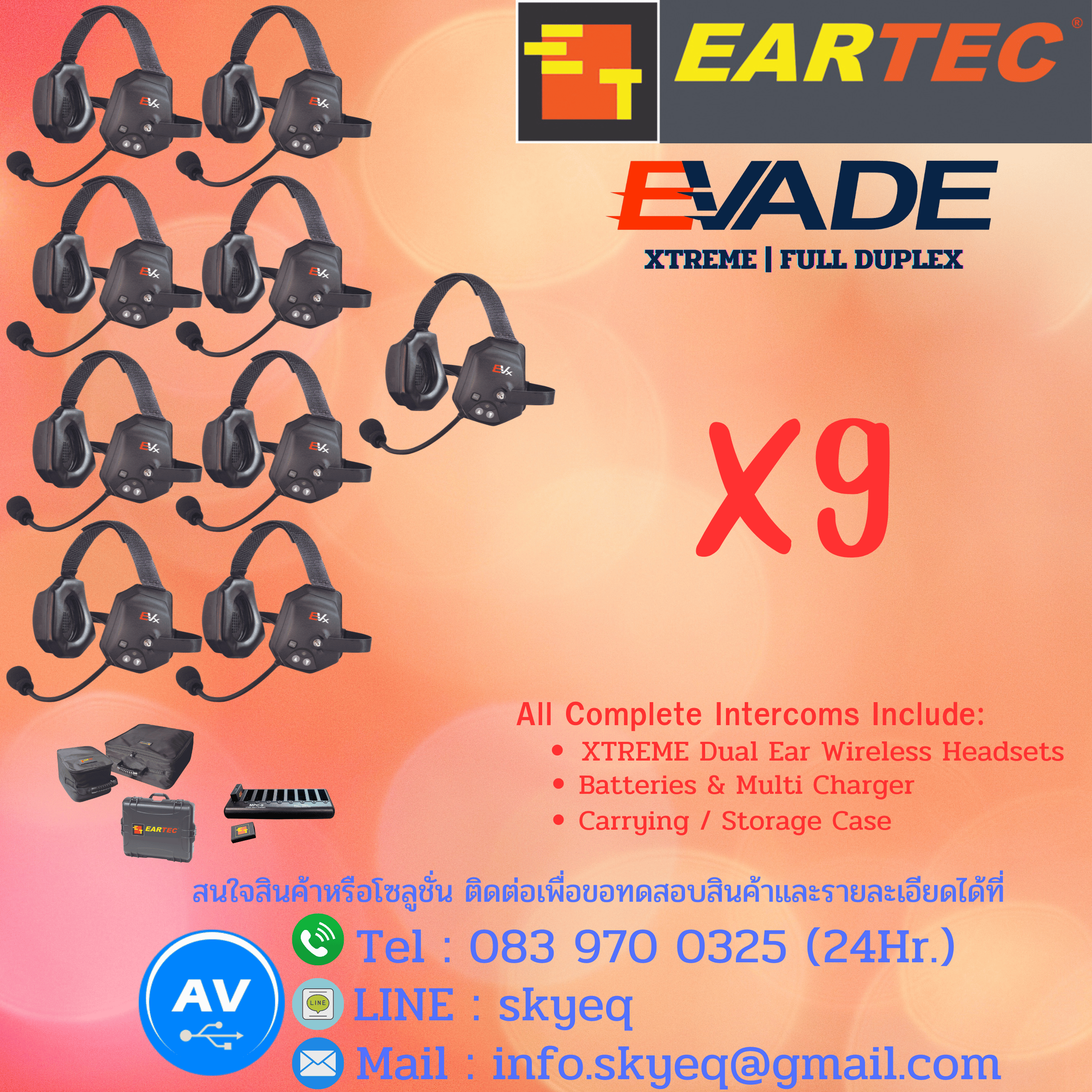 EARTEC Evade XTreme Wireless Headset System – EVxT9 Two Evade XTreme Headsets, Batteries, Charger, Case