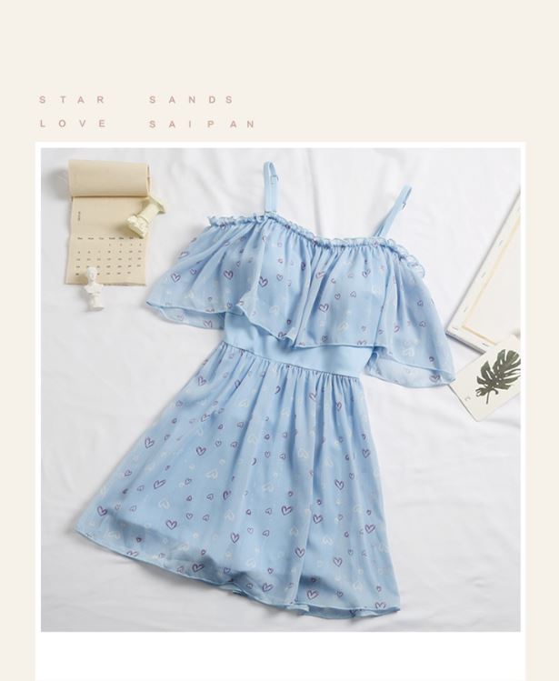 ชุดว่ายน้ำเด็กโต เด็กวัยรุ่น ชุดว่ายน้ำผู้ใหญ่ ชุดว่ายน้ำสีฟ้า รุ่น Mini heart (ตัวสายชุดสามารถปรับขนาดได้)