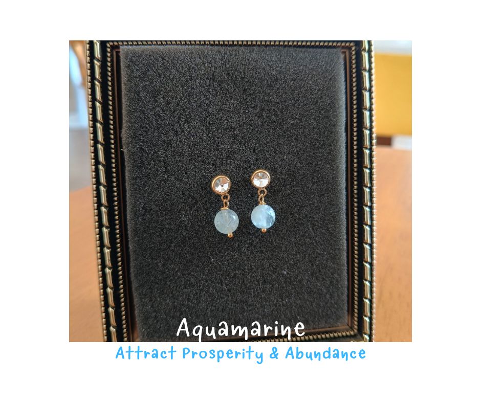 ต่างหูหินแท้ Aquamarine Earring (เสริมความอดทน ปล่อยพลังเสริมการพูด)