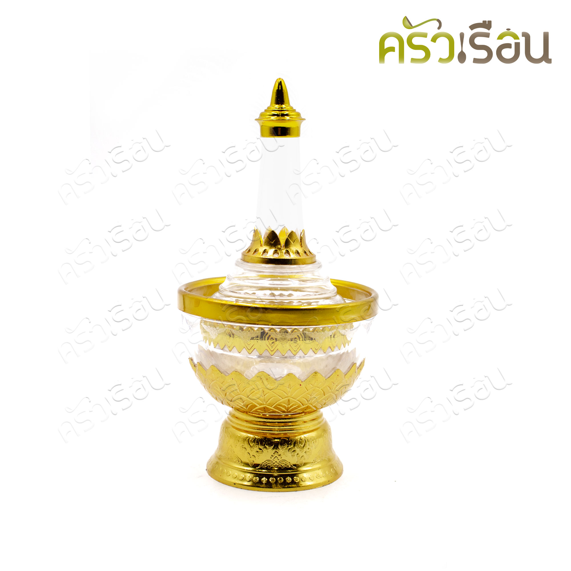 Home brand, Set of clear plastic bottle and cup for gravel, GOLD (cup diameter: 10 cm.), Tip Song Kasath pattern.