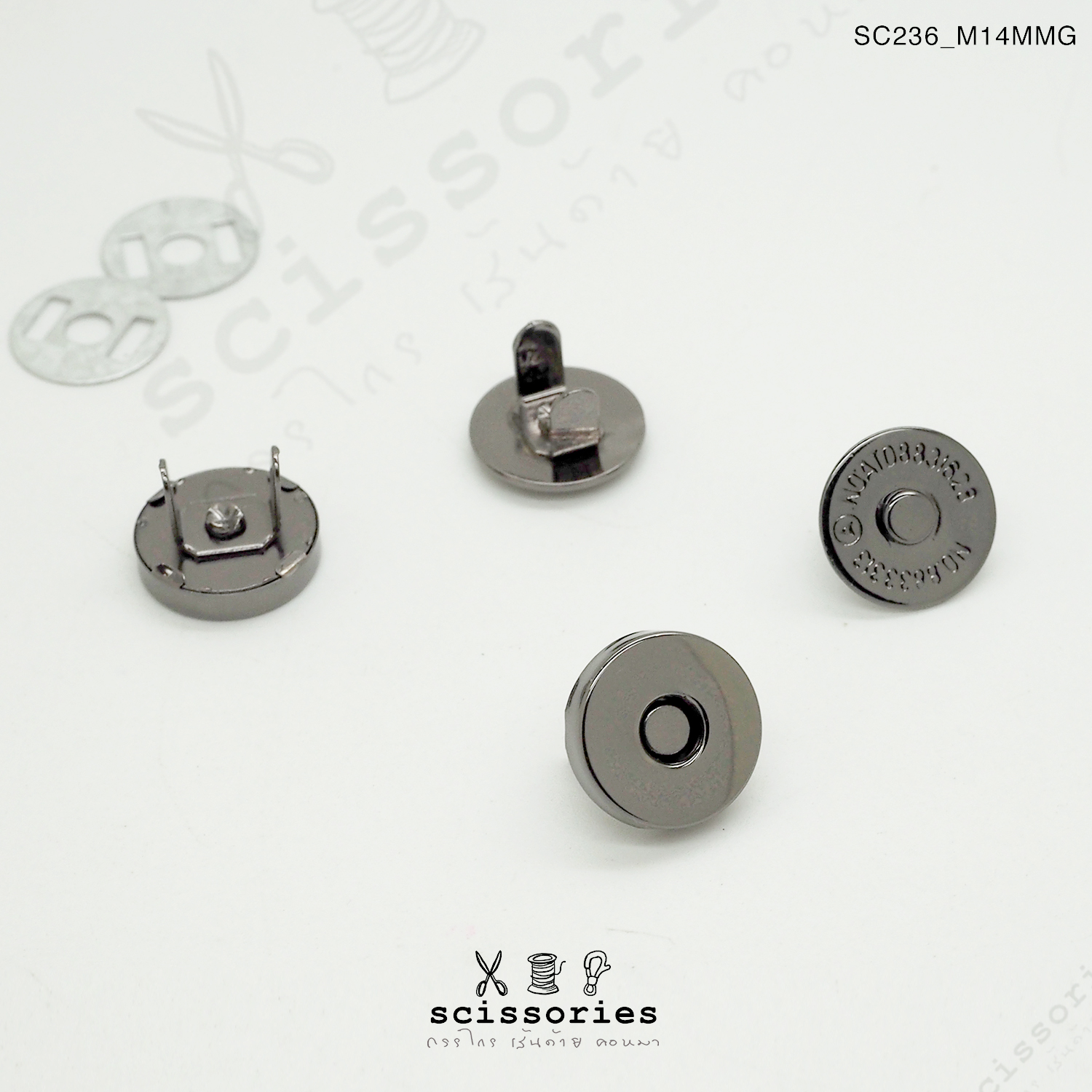 แม่เหล็กติดกระเป๋าแบบหนาหน้าเรียบ 14MM สีดำเมทาลิค2 ตัว เกรดดี แบบเน้นแรงดูด