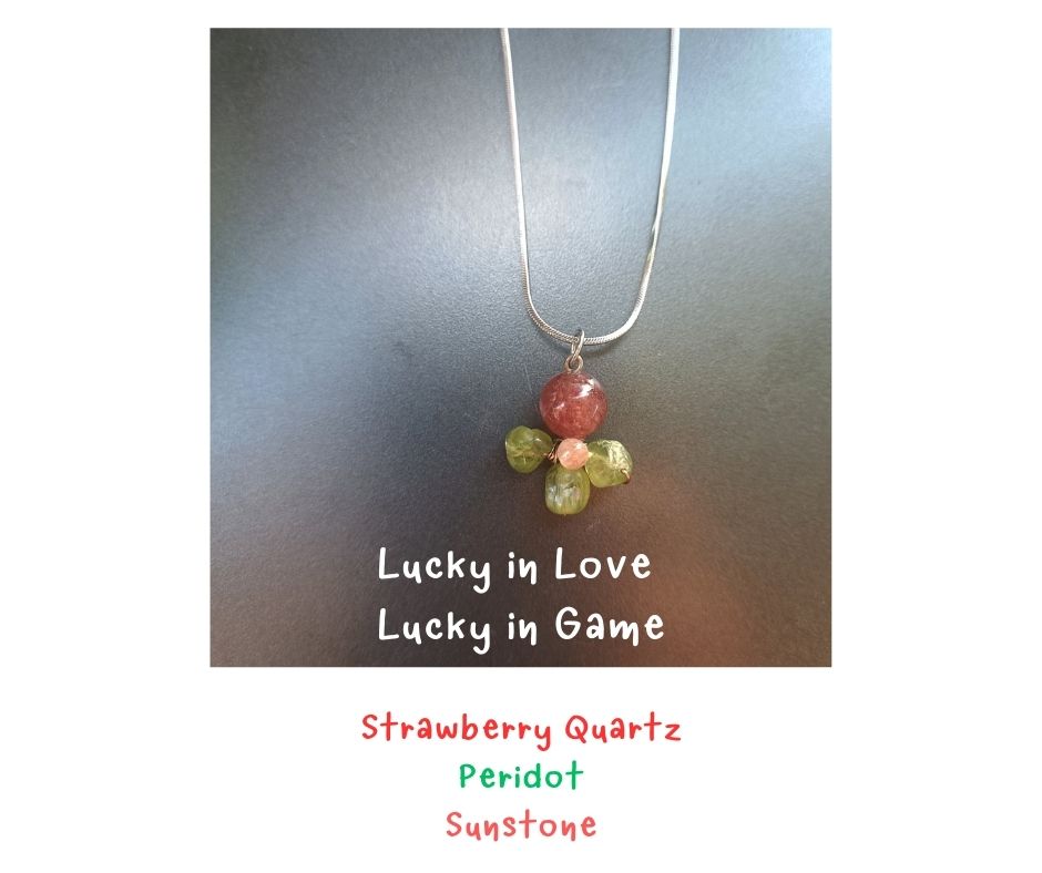 "Little Vivian" สร้อยพร้อมจี้หินแท้ Love & Luck Pendant Necklace (Strawberry Quartz + Peridot)