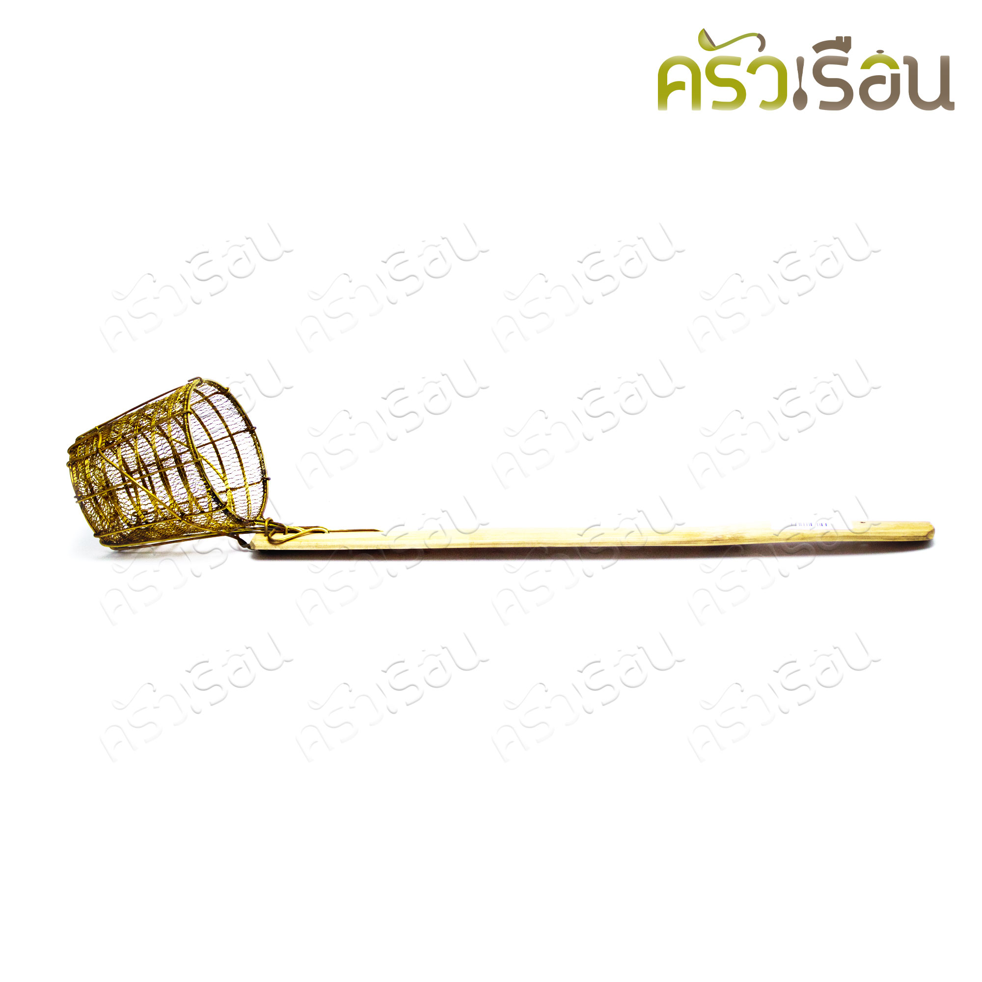 BRASS ตะกร้อลวกก๋วยเตี๋ยว ทองเหลืองแท้ 4 นิ้ว ด้ามไม้ ที่ลวกก๋วยเตี๋ยว