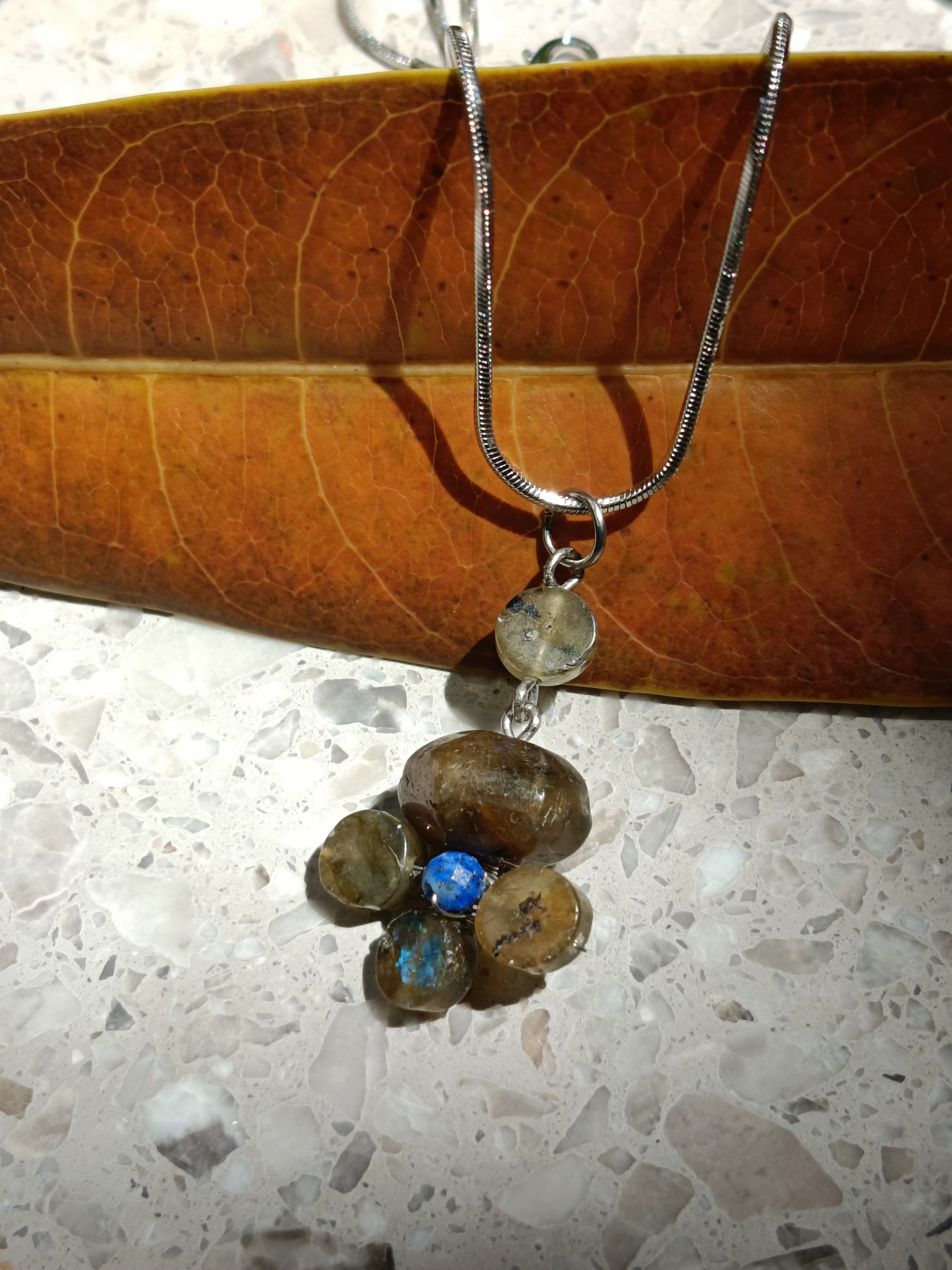 สร้อยจี้หินแท้ Labradorite Pendant Necklace (เสริมพลังการสื่อสาร เติมPositive Energy)