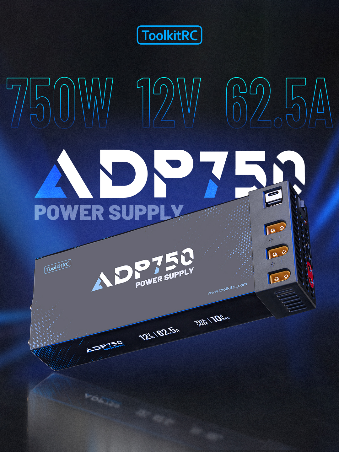ToolkitRC ADP ADP750 750W 12V 62.5A 100-240V AC to 12V DC power supply จ่ายไฟอัจฉริยะ 7 พอร์ต มีพัดลม ToolkitRC M6D M7