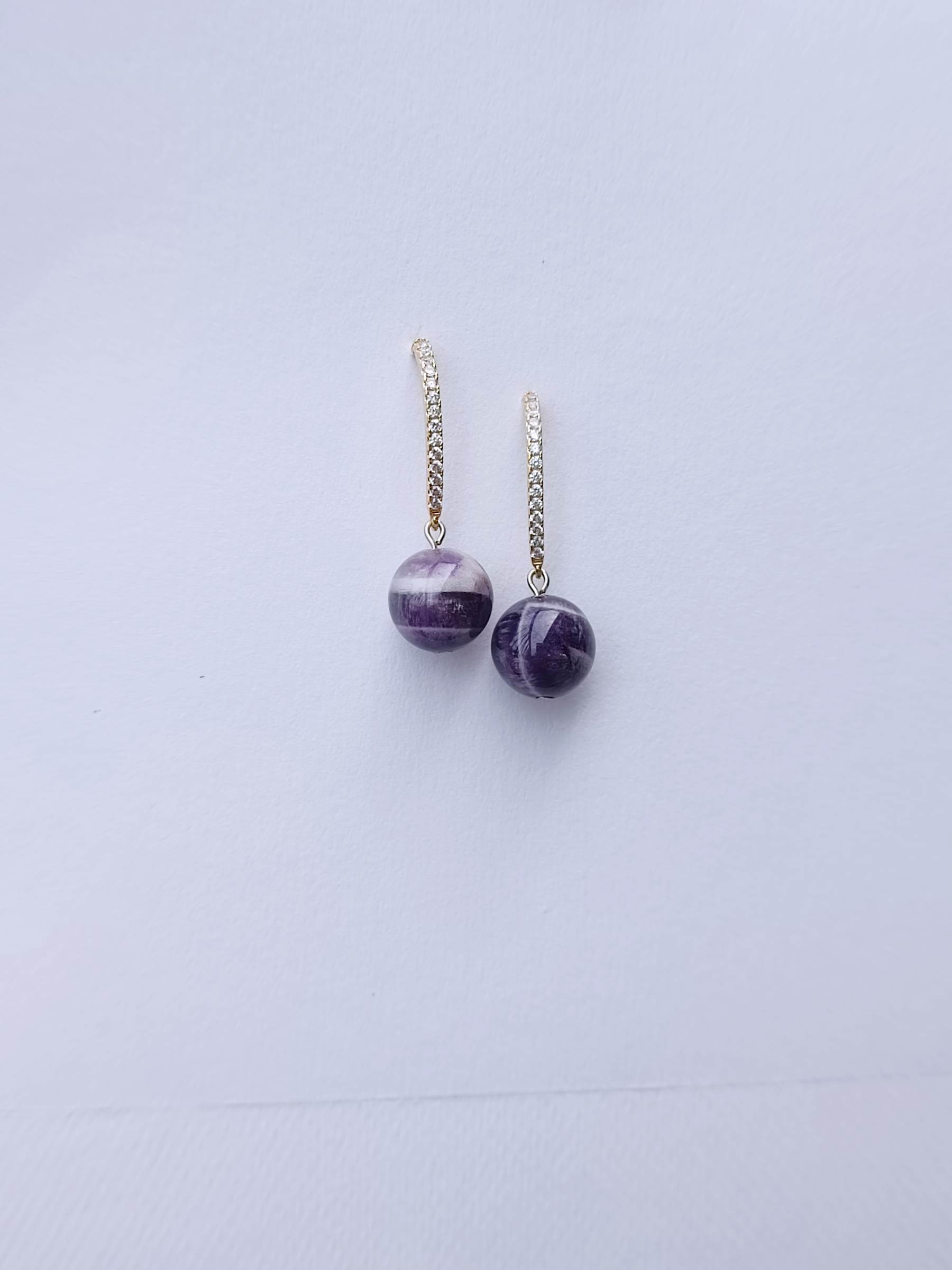 ต่างหู" 18K" Collection ประดับหินแท้ Chevron Amethyst Earrings (Luck and Wealth)