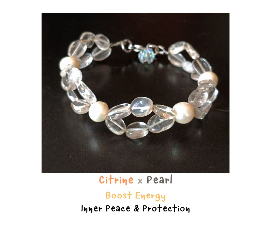 สร้อยข้อมือหินแท้ซิทริน Citrine + Pearl Bracelet (ค้าขาย,เงินทอง เสน่ห์เพศหญิง)