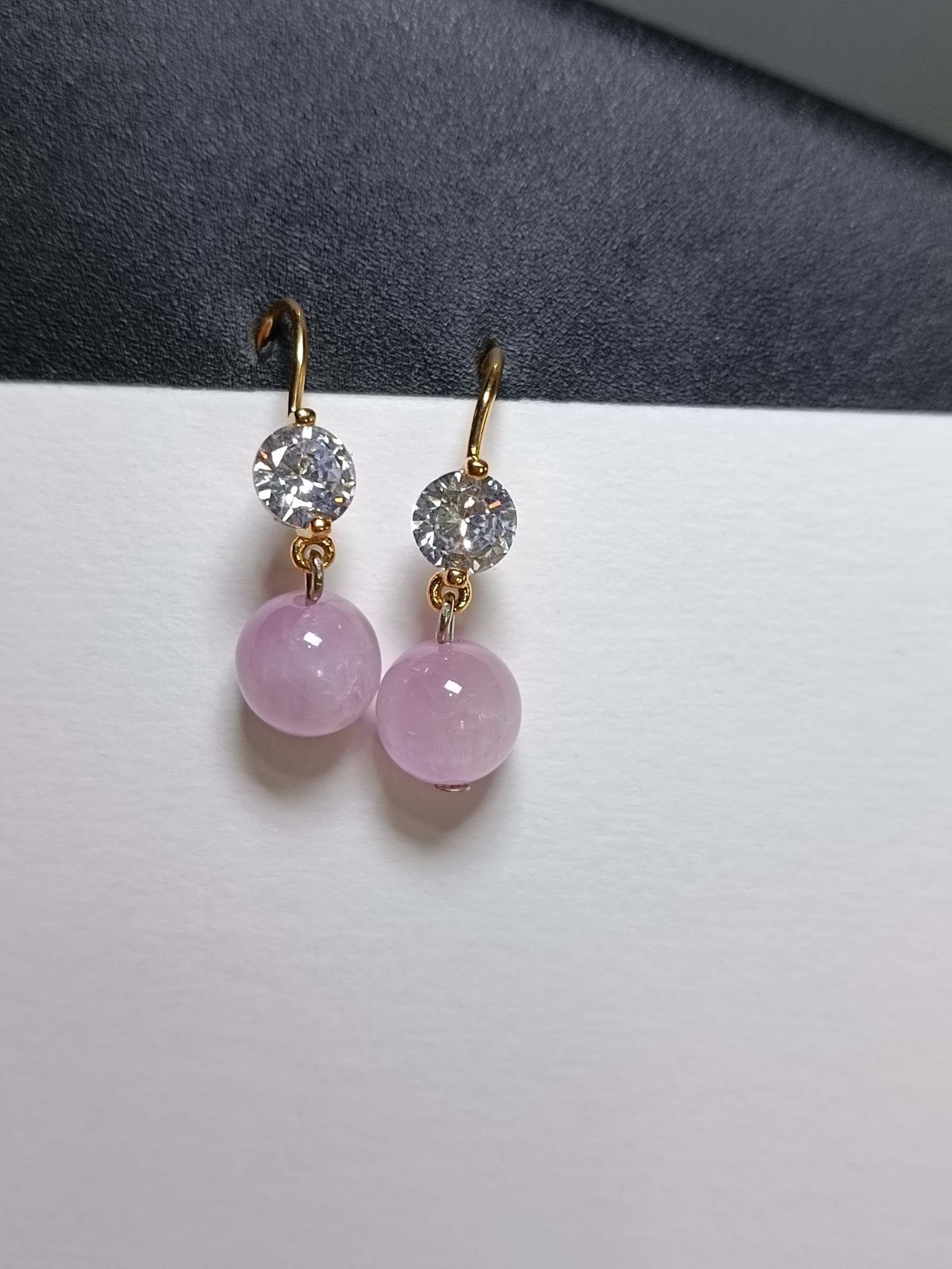 ต่างหูหินแท้ "14K" Kunzite Earrings (เสริมเสน่ห์)