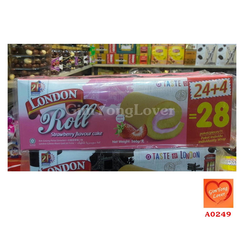 LONDON Roll เค้กโรลไส้ครีมสตอเบอรี่ (LONDON Roll Strawberry Flavour Cake)