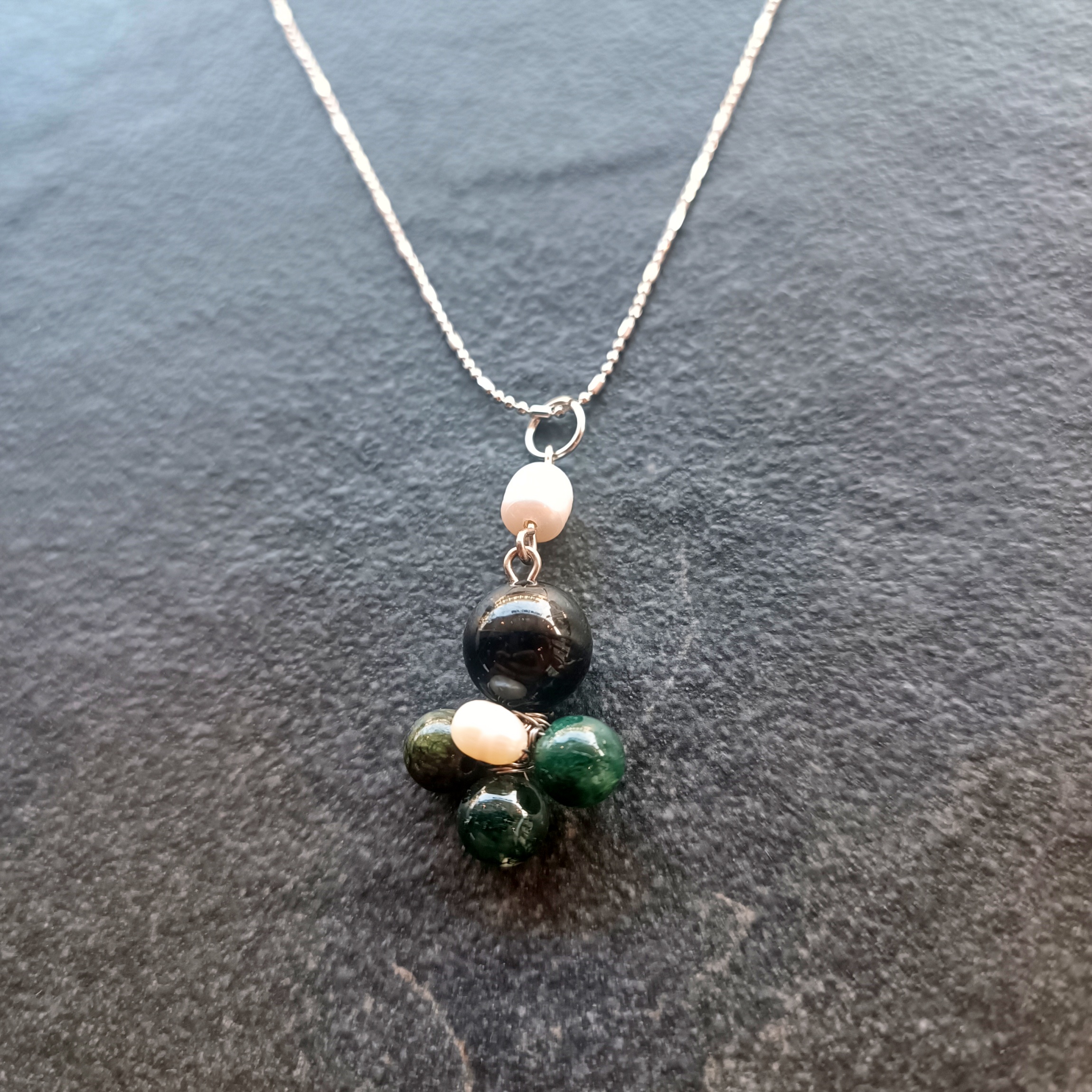 จี้หินแท้พร้อมสร้อย "Supreme Protection" Black Obsidian + Serpentine Necklace (ปกป้อง คุ้มครอง แคล้วคลาด เติมพลังงานบวก)