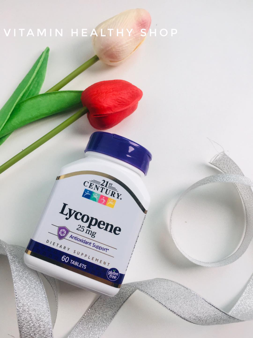 ขาวอมชมพู 21st Century, Lycopene, Maximum Strength, 25 mg, 60 Tablets.