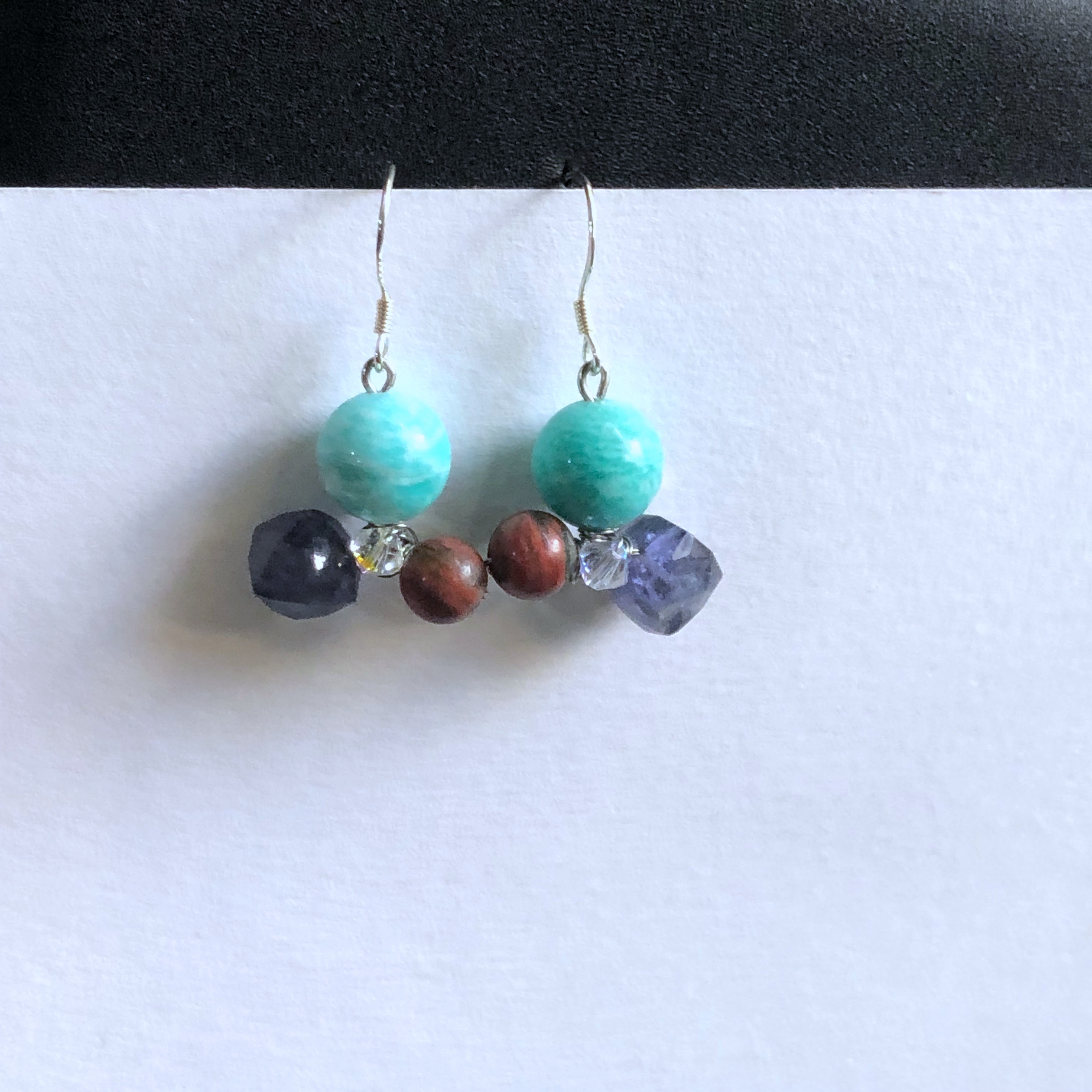 ต่างหูเงินแท้ 92.5 ประดับด้วย Brazilian Amazonite Sterling Silver Earring ( Energy Filter )