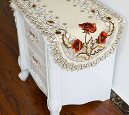 Pre Order ผ้าคลุมท๊อปโต๊ะ ผ้าปูโต๊ะอาหาร table runner ลายปักฉลุ กุหลาบ สวยมาก