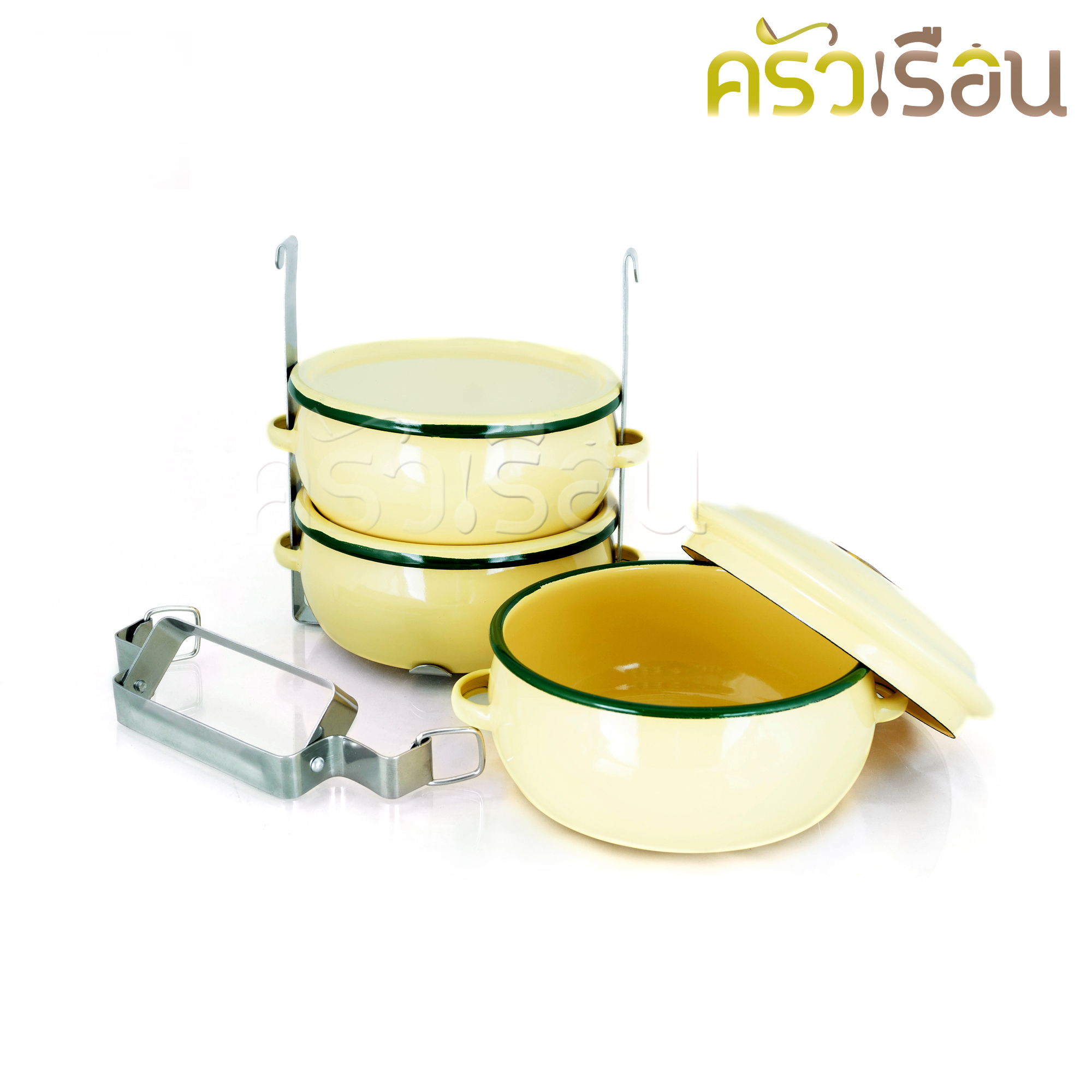 Rabbit Brand ปิ่นโตเคลือบ รุ่นสุขสันต์ 12 ซม. 3 ชั้น ตรากระต่าย