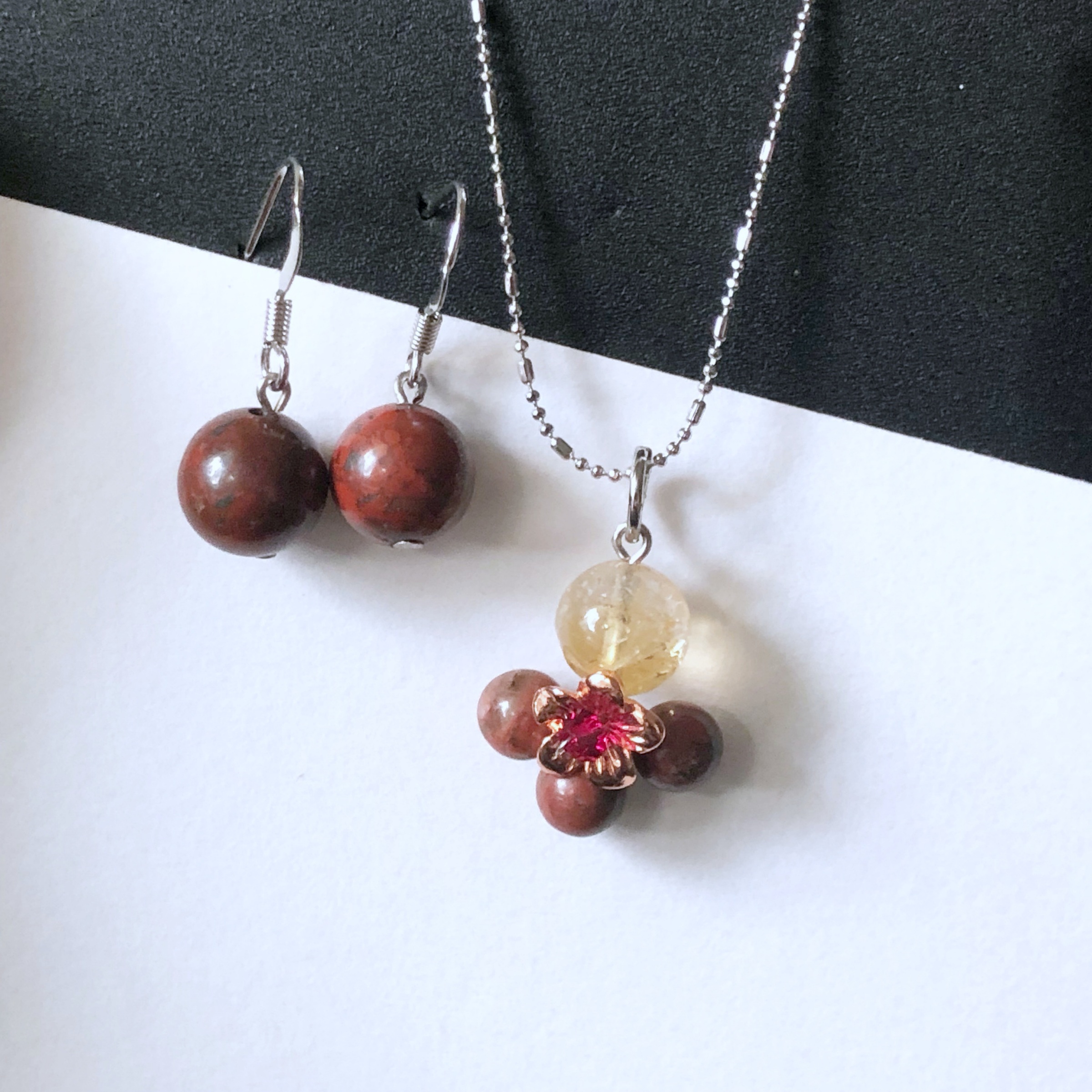 ชุดเครื่องประดับหินแท้ "Good Tune" Citrine+Brecciated Jasper Jewelry Set(Self-Love , เสริมการค้าขาย )