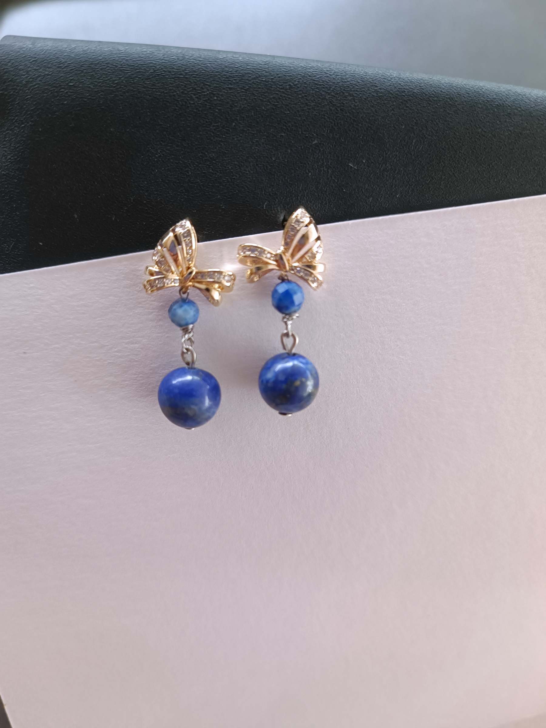 ต่างหูหินแท้ "14K" Lapis Lazuli Earring ( For Luck & Wealth)