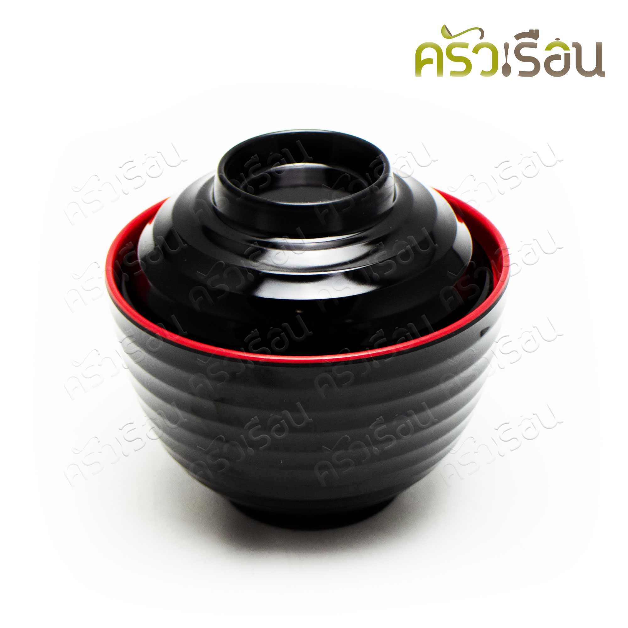 SB ถ้วยซุป มิโซะ เมลามีน มีลอน พร้อมฝา 4 นิ้ว 9 x 6.5 ซม. สีดำ-แดง BL176-4 ถ้วยมิโซะ ชามญี่ปุ่น