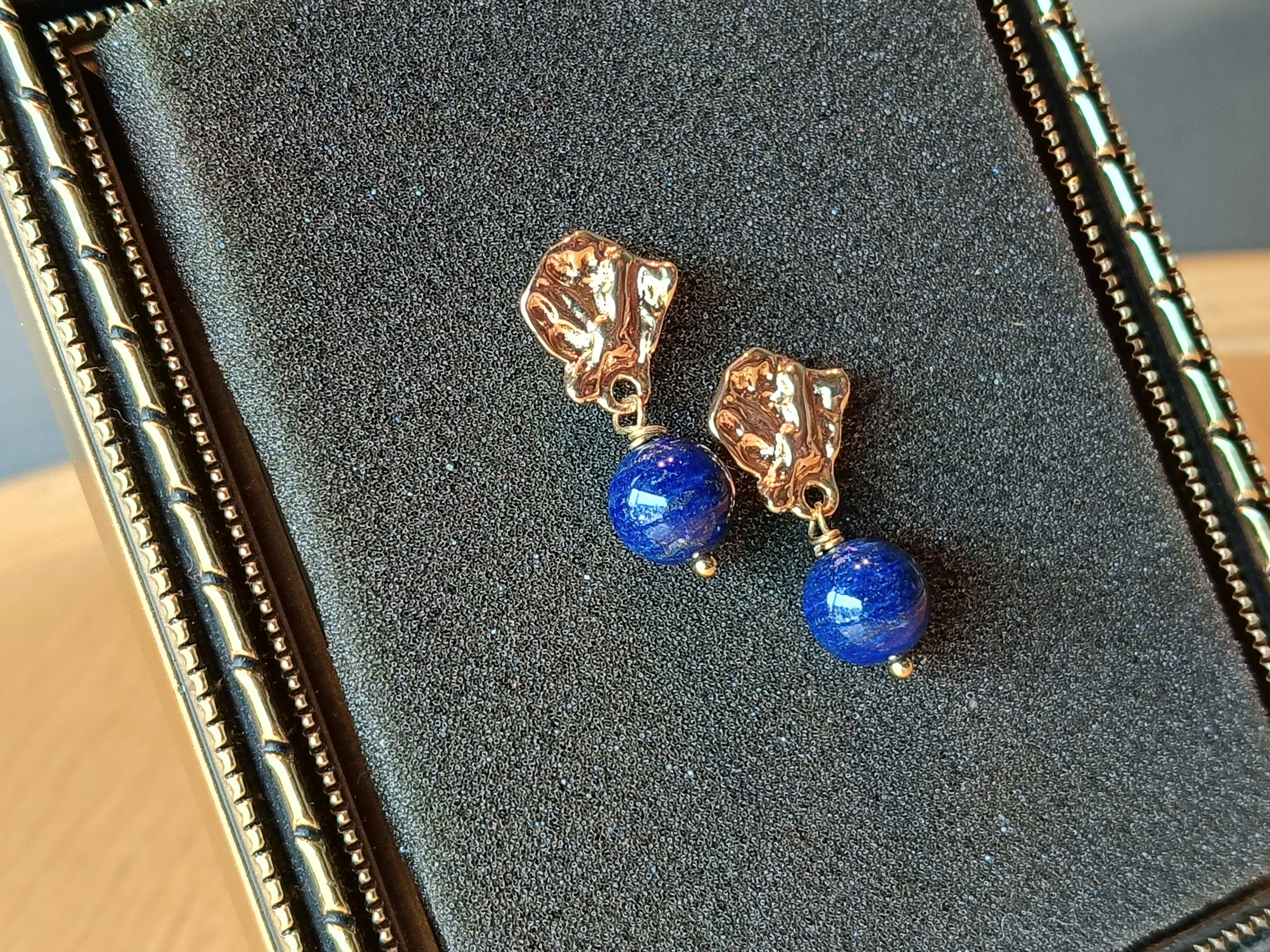 ต่างหูหินแท้ "14K" Lapis Lazuli Earring ( For Luck & Wealth)