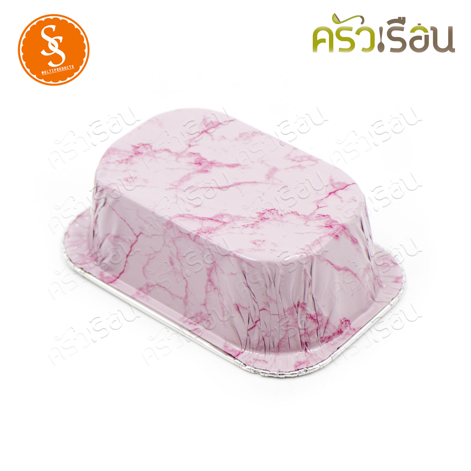 SS 4003 Square foil tray, pink marble pattern + lid 10 sets, capacity 100 ml. Size 65 x 96 x 30 mm.