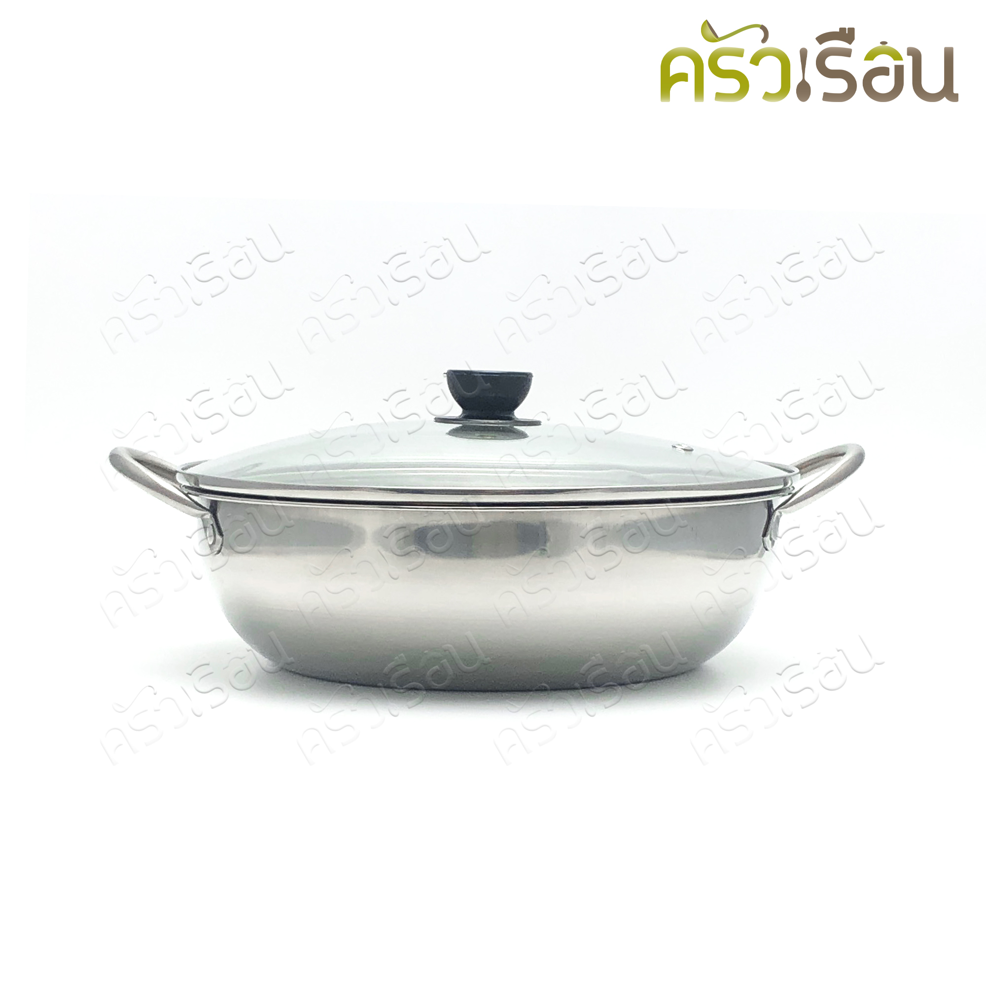 FOFO stainless steel sukiyaki pot / Shabu pot 28 cm. Glass lid, no partition.