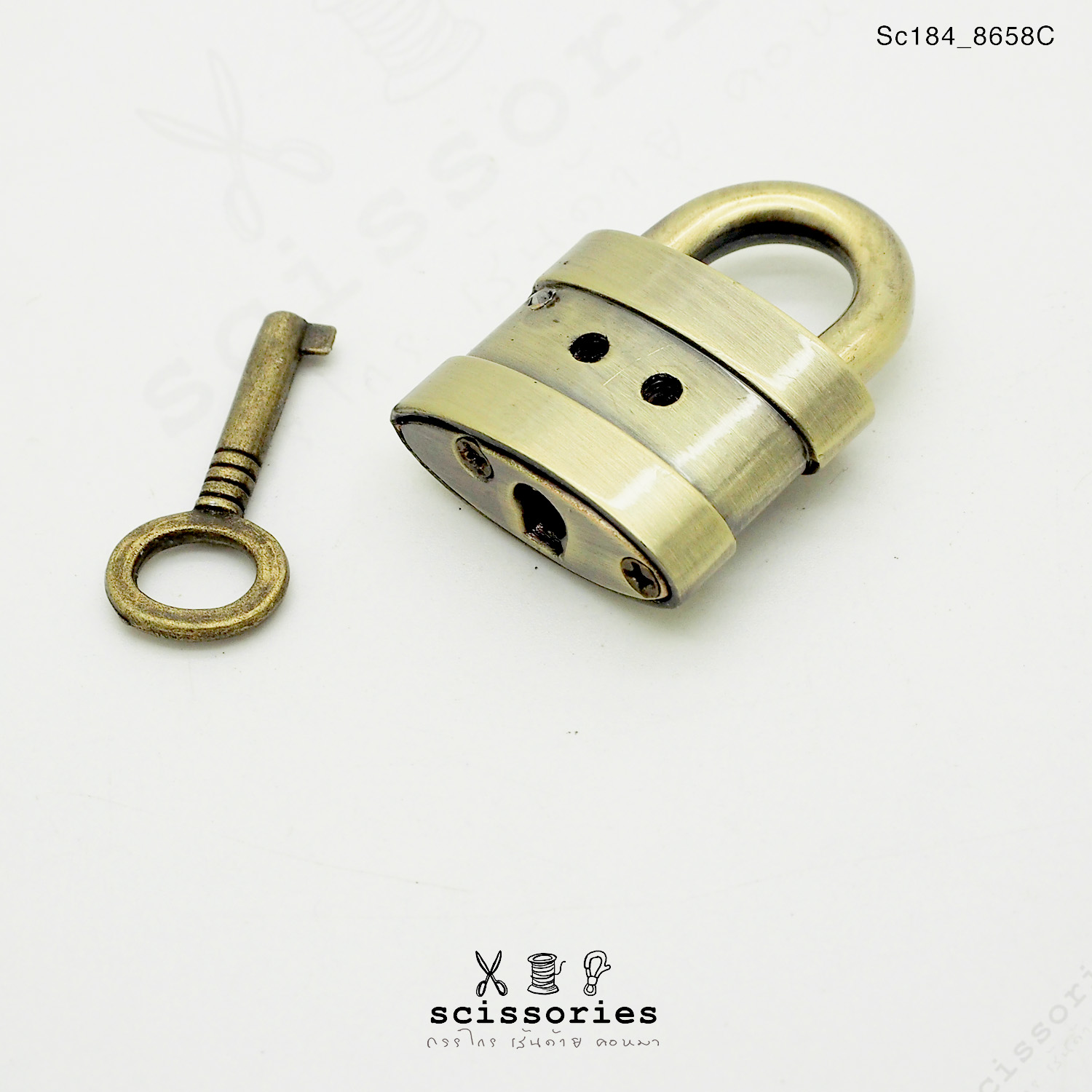 ตัวล็อก พร้อมแม่กุญแจ สีเหลืองขัด