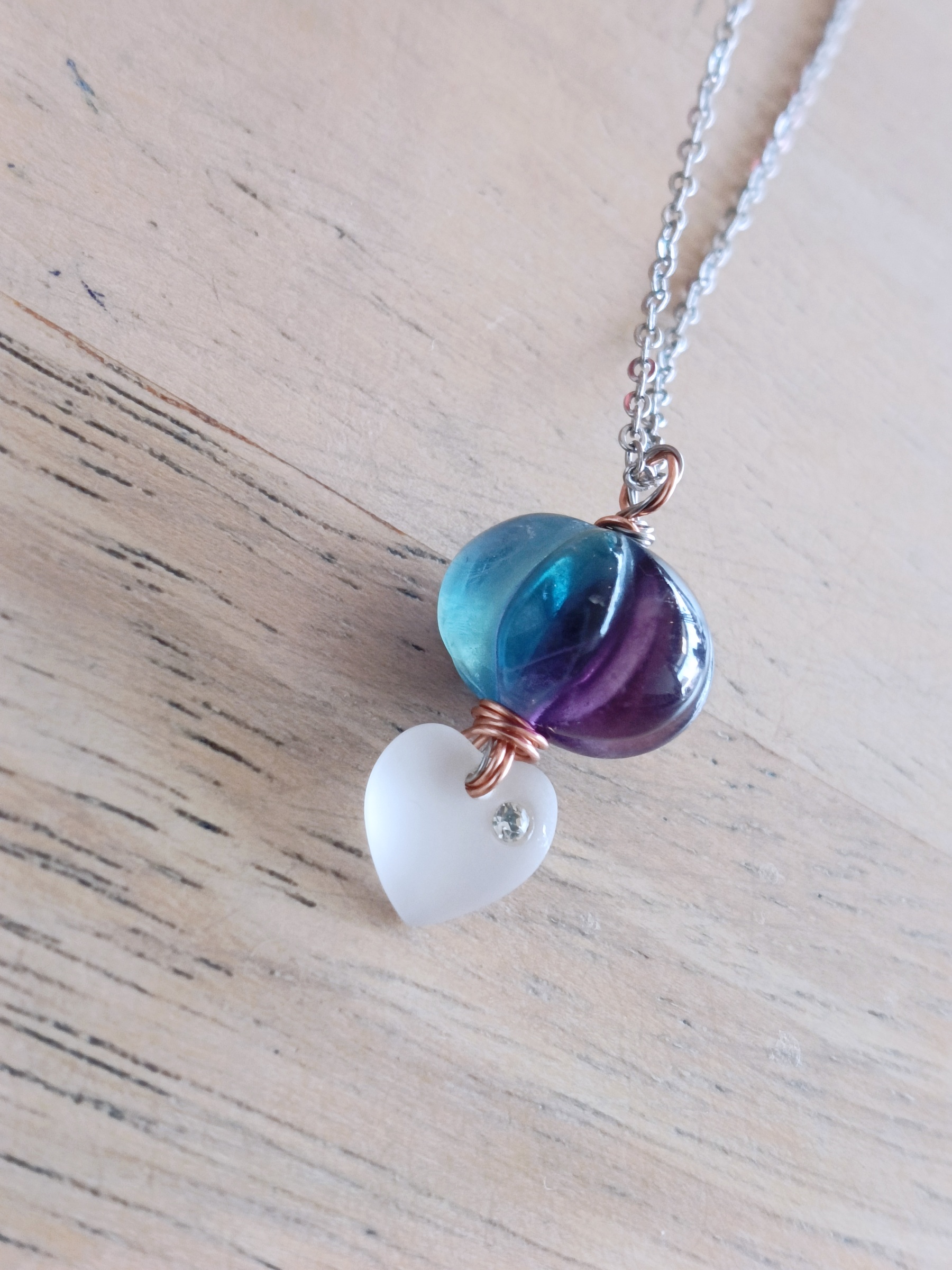 สร้อยคอพร้อมจี้หินแท้ Fluorite Necklace (คลื่นความถี่ปัดเป่า ป้องกันการล่อลวง เสริมการเงิน)