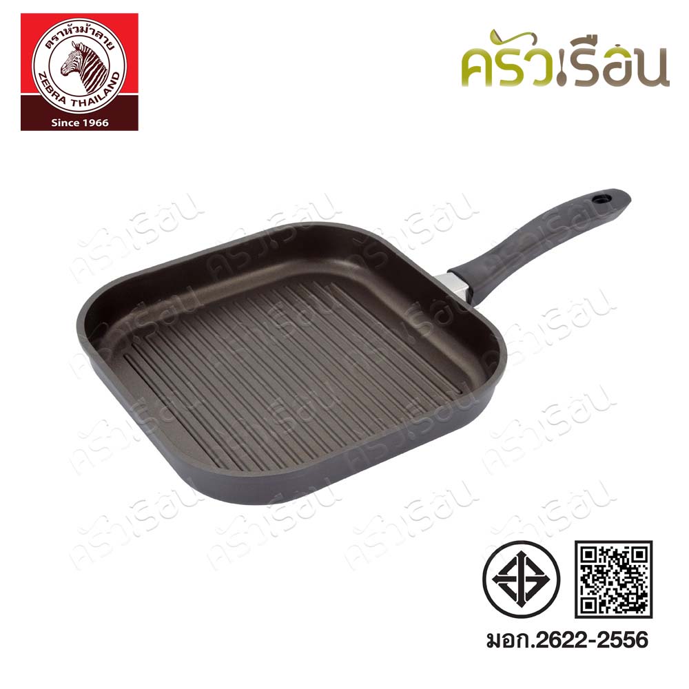 Zebra กระทะ นอนสติ๊ก ปิ้งย่าง กระทะเทฟล่อน Gemini II 28 ซม. ตราหัวม้าลาย 174444 ใช้ได้กับเตาแก๊ส กระทะทอด กระทะย่าง
