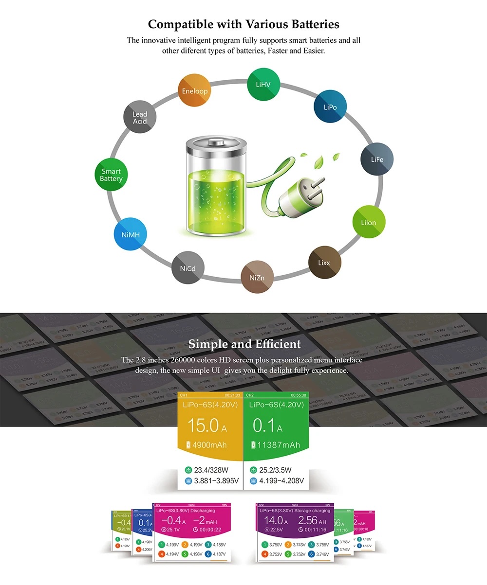 HOTA D6 Pro AC200W DC650W High Power Smart Lipoแบตเตอรี่เครื่องชาร์จประจุสำหรับ RC Drone อะไหล่อุปกรณ์ โดรน Drone