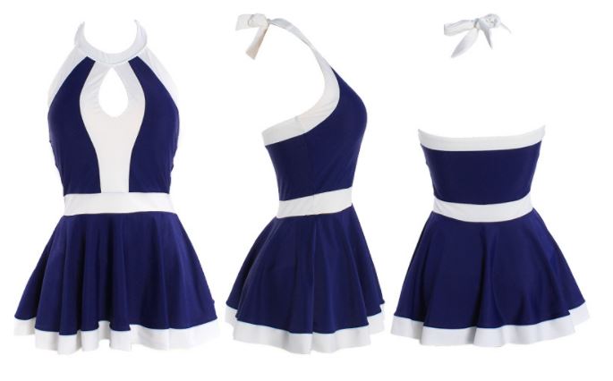 ชุดว่ายน้ำคุณแม่วันพีช สีน้ำเงินเข้ม-ขาว มีฟองน้ำบริเวณหน้าอก ด้านในเป็นกางเกงมีระบายกระโปรงคลุม (มีคู่ แม่-ลูก ด้วยค่ะ จะซื้อเดี่ยว หรือซื้อคู่ ก็ได้ค่ะ)