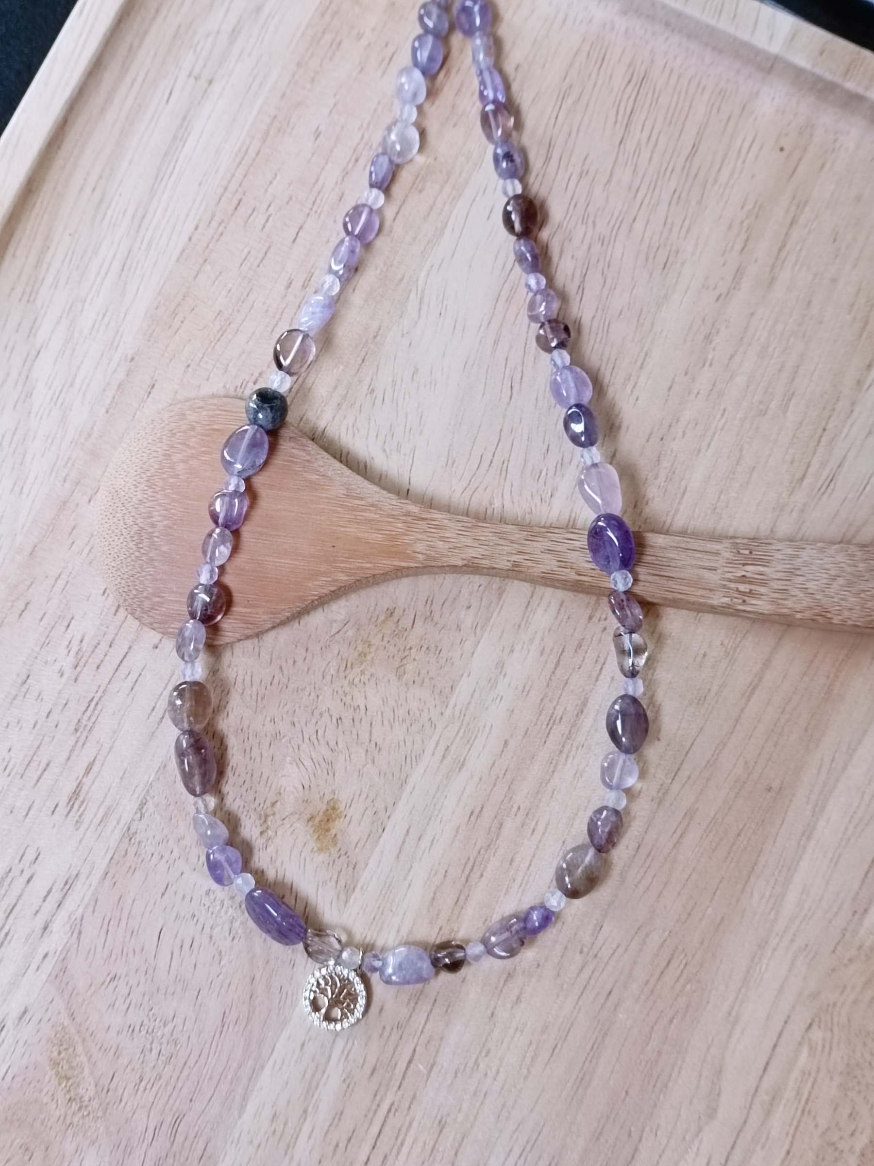สร้อยคอหินแท้ "Bonita" Phantom Amethyst Necklace (Aura Cleanse ดึงดูดความเป็นมงคล)
