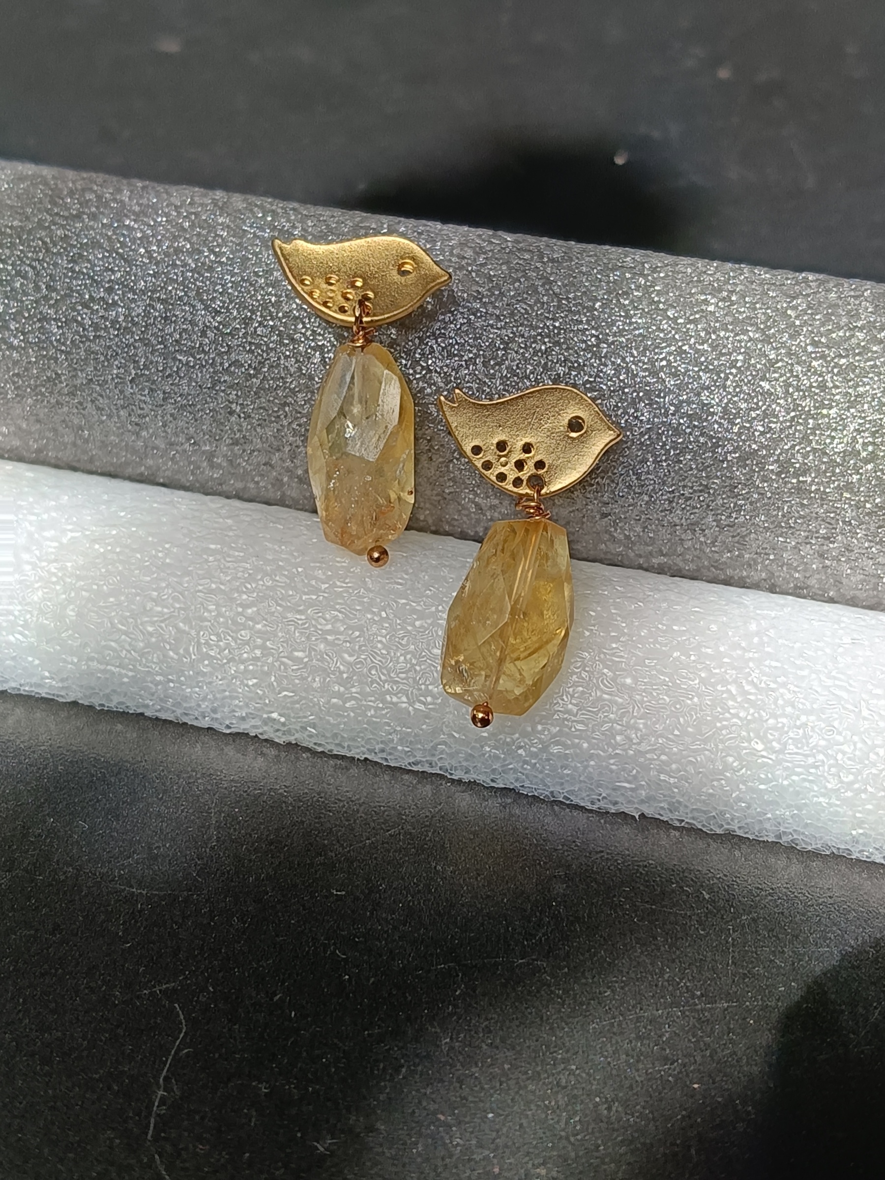 ต่างหูหินแท้ "14K" Citrine Earring (ดึงดูดเงิน โชคลาภ เสริมการค้า)