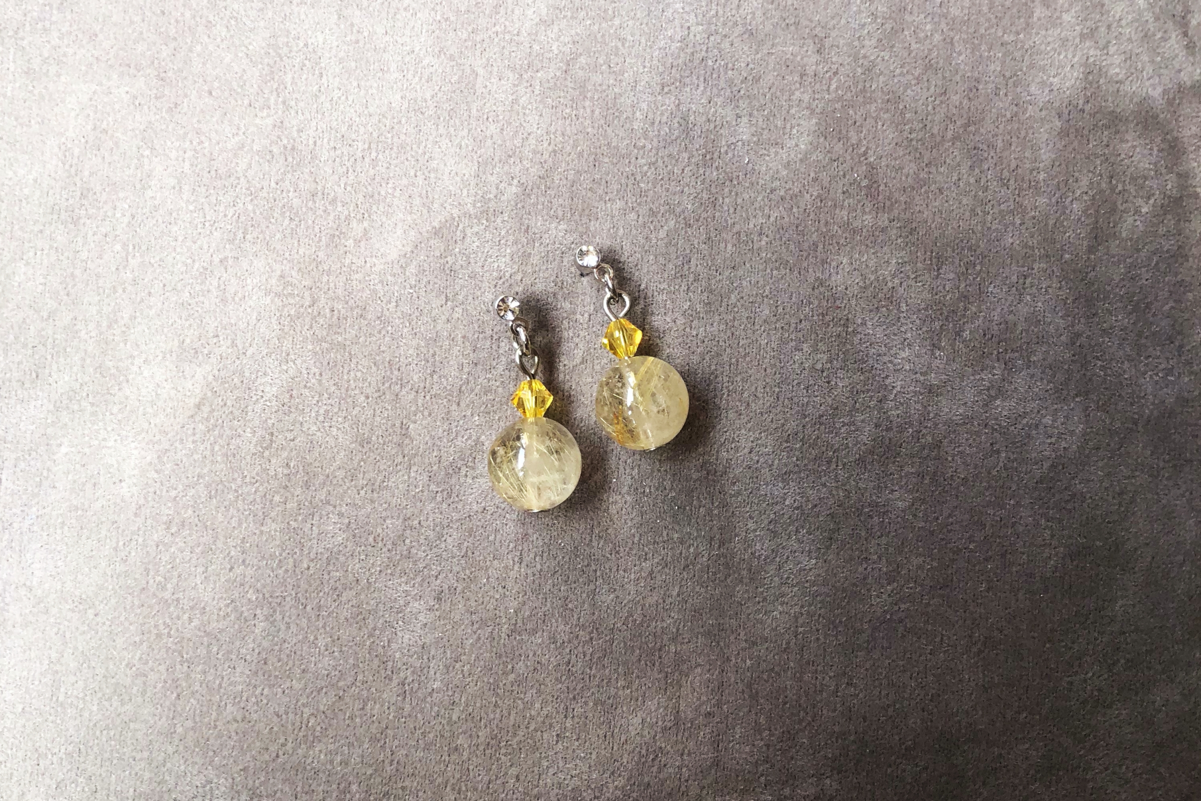 ต่างหูหินแท้ ไหมทอง Golden Rutilated Earring ( เงินทอง โชคลาภ)