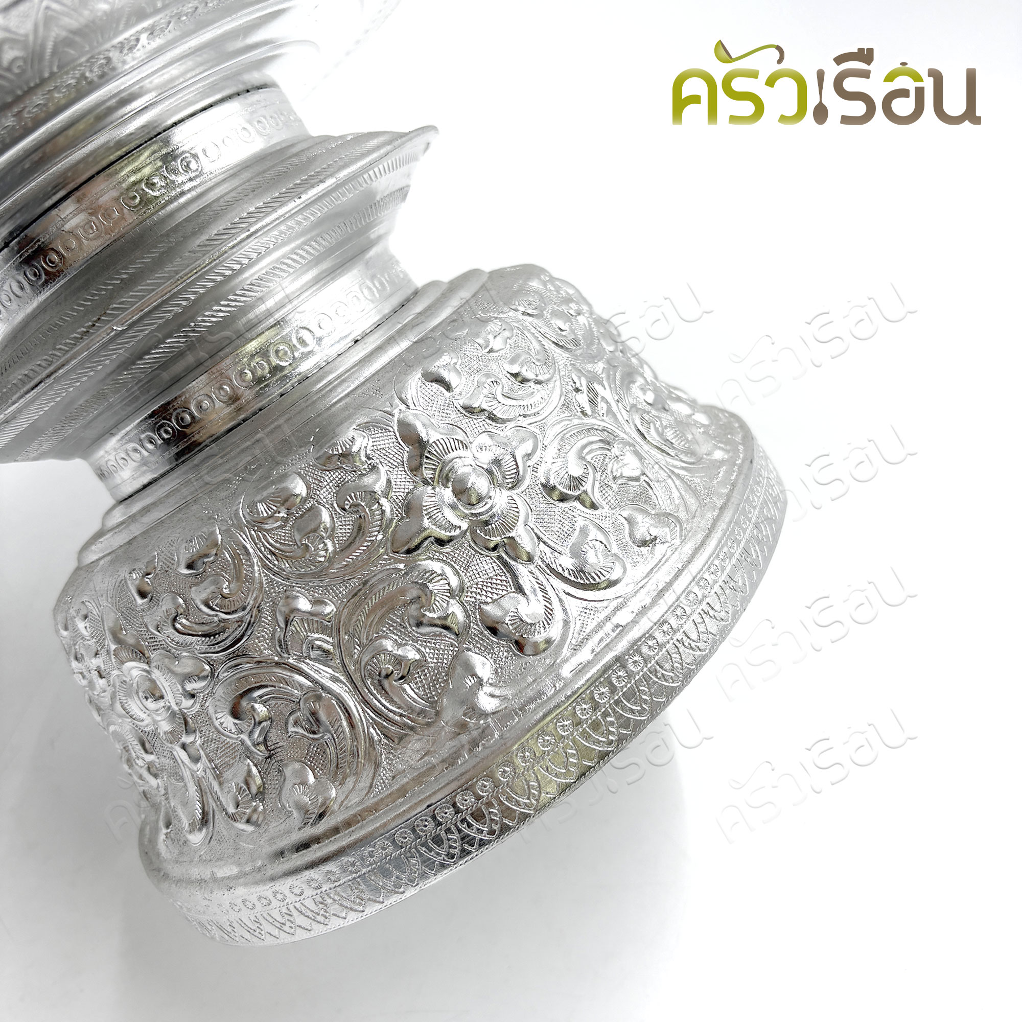 แมวน้ำ ชุดขันน้ำ+พาน ลายไทย อลูมิเนียม สีเงิน ขัน 30 ซม. พาน 40 ซม. ขันปั้นลายพม่า ขันสงกรานต์