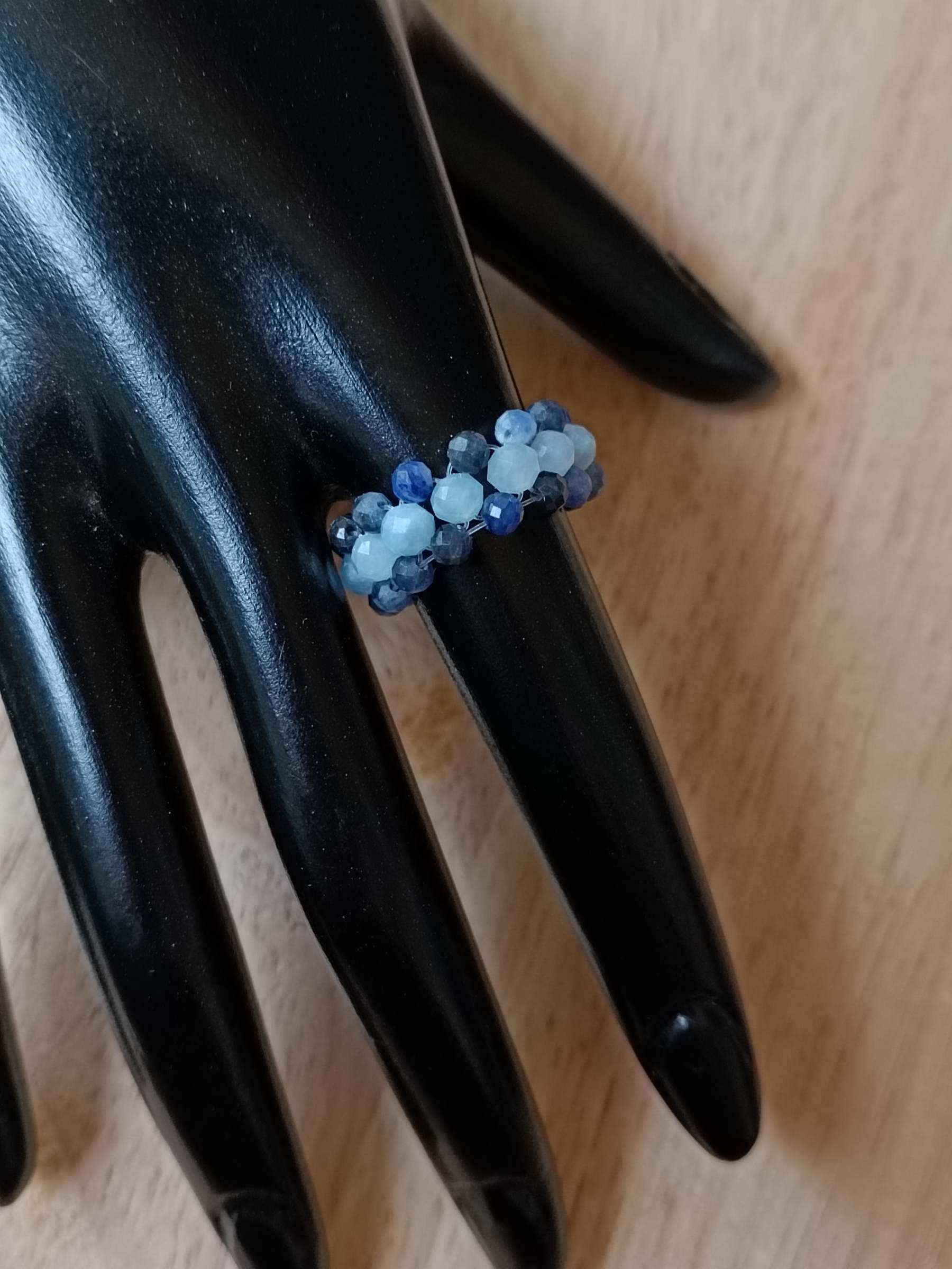 "MeMe" Ring Collection แหวนถักหินแท้ Aquamarine + Sodalite (สมาธิ ความร่มเย็น)