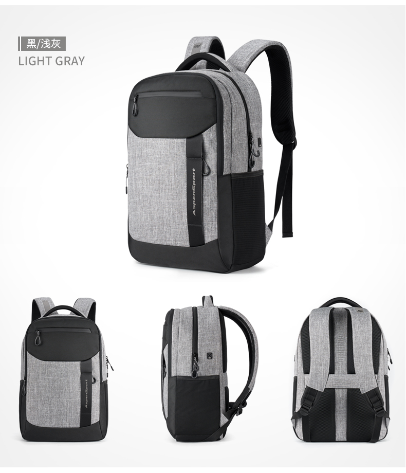 AspenSport Backpack Laptop กระเป๋าสะพายหลัง กระเป๋าโน๊ตบุ๊ค 14-16 นิ้ว กระเป๋าเดินทาง รุ่น AS-B80 ขนาด สีเทา-ดำ