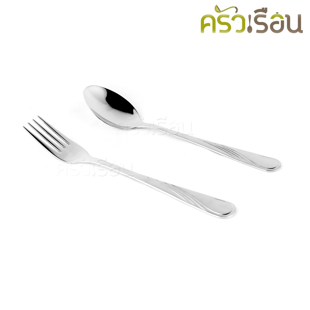 Double Apples [ แพ็ค 6 คู่ ลายหงส์ ] ช้อนส้อม สเตนเลส ขนาด 19 ซม. ช้อนยาว ส้อมยาว ช้อนข้าว