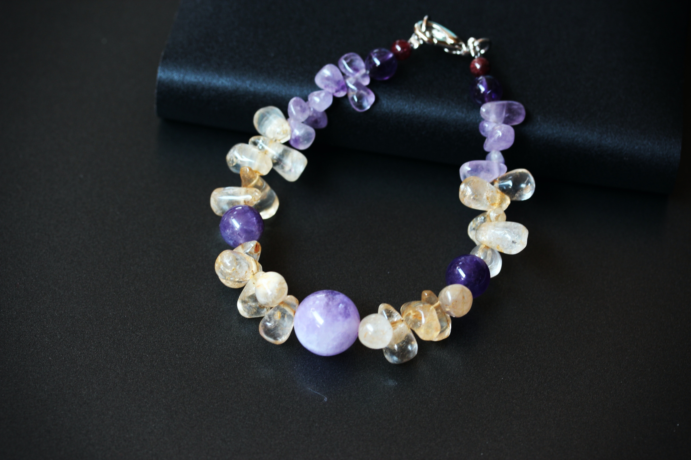 สร้อยข้อมือหินแท้ซิทริน Citrine + Lavender Amethyst Bracelet (ค้าขาย,เงินทอง )