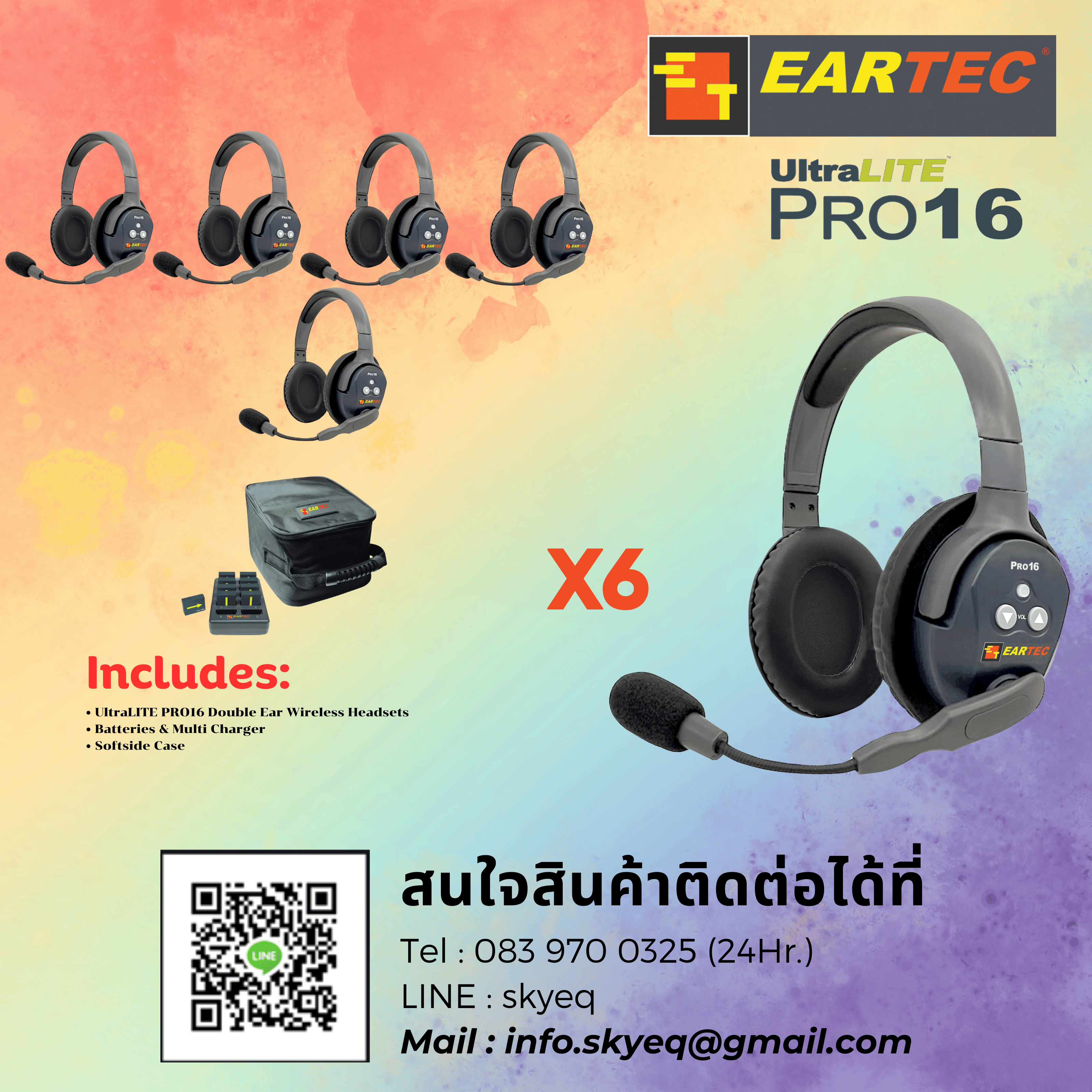 PRO16 DOUBLE SERIES – ETP6D (6 Double Headsets, Batteries, Charger, Case)