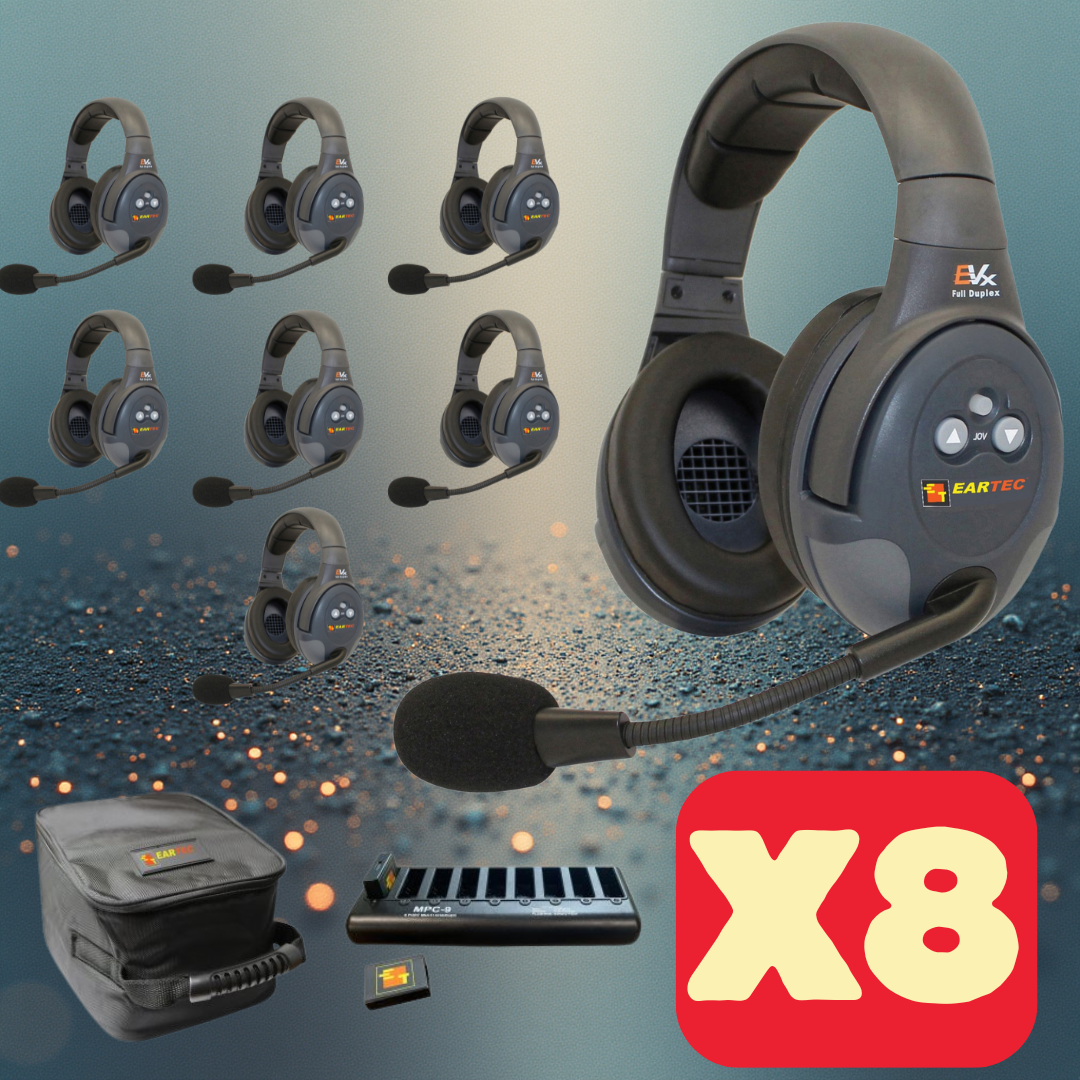 Eartec EVADE EVx8D Full Duplex Wireless Intercom System with 8 Dual-Ear Headsets (2.4 GHz)