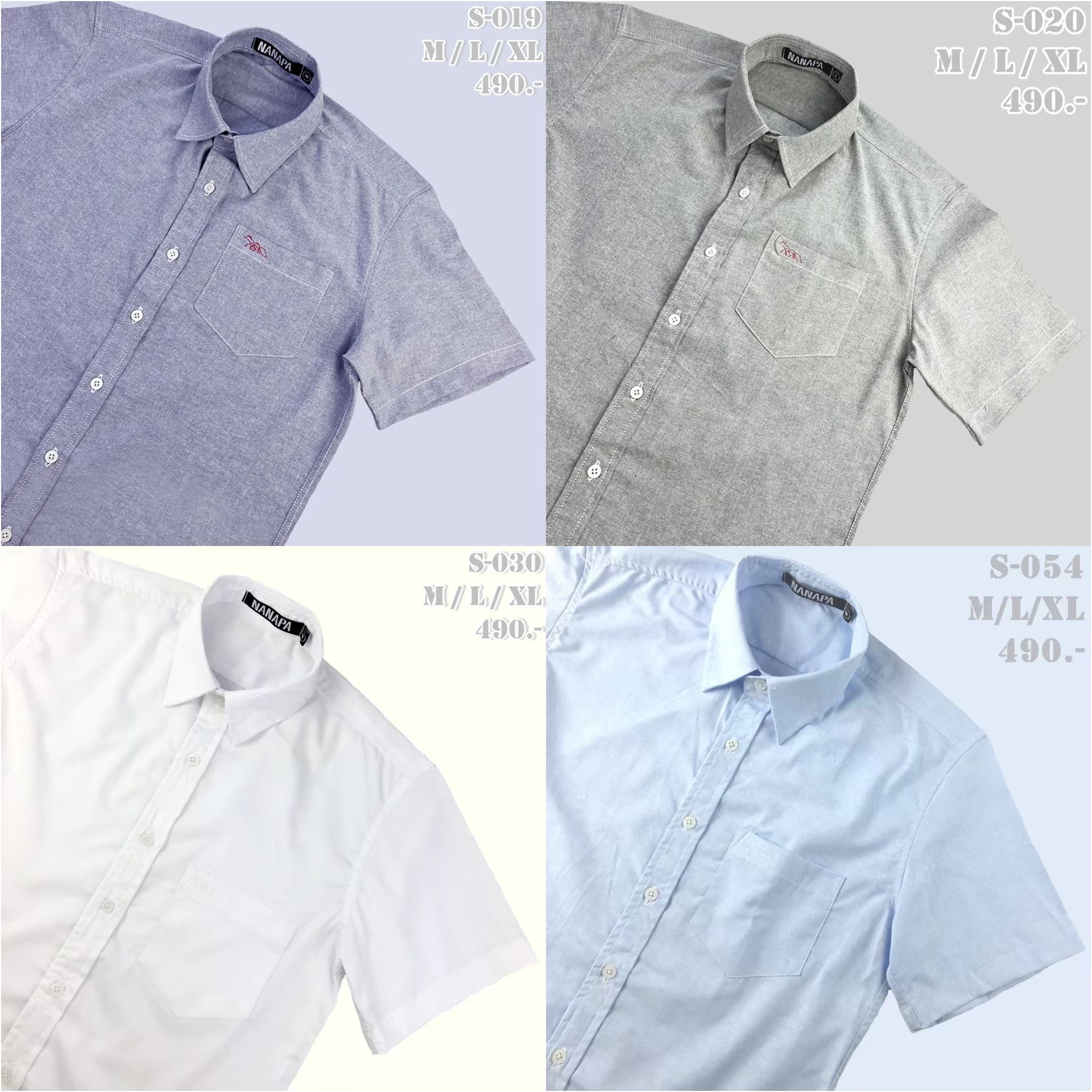 เสื้อเชิ้ตแขนสั้นชายผ้าคอตตอนChambray
