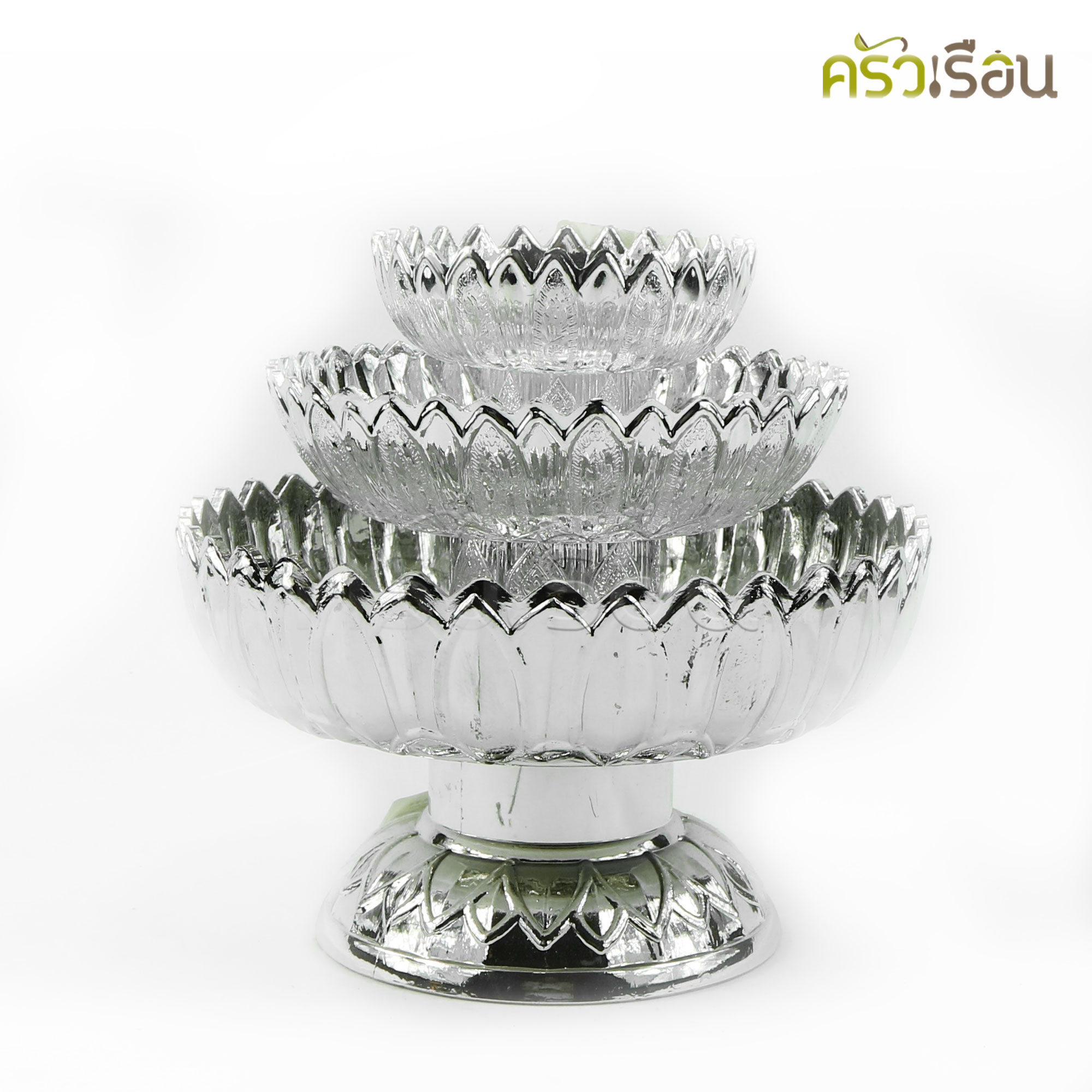 ลายไทย พานบัวหลวง พลาสติก สีเงิน