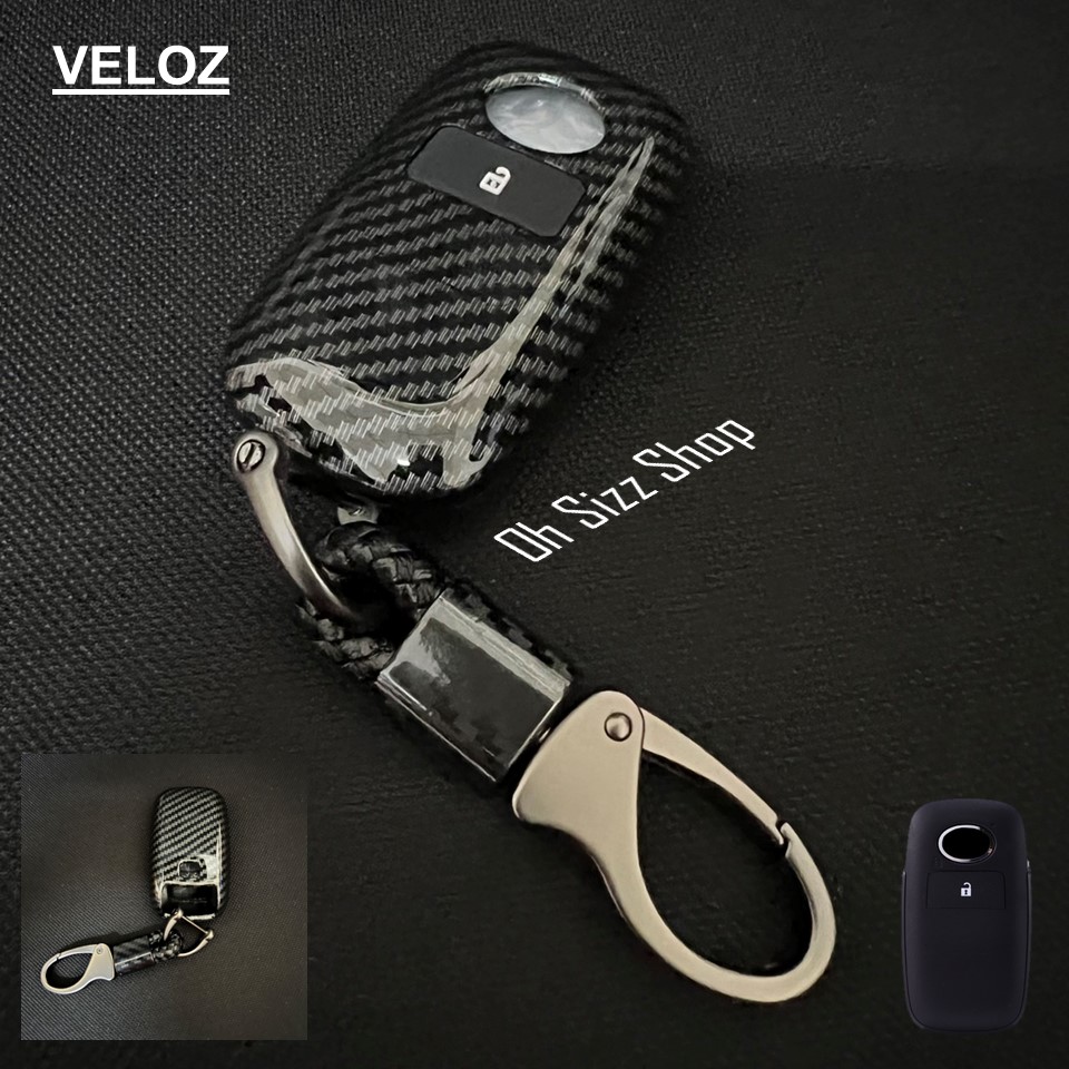 เคสรีโมทรถ Toyota Veloz 2022 ลายเคฟล่า สามารถดึงกุญแจสำรองในรีโมทได้ (ABS Key Cover Black Silicone Push button Guard) ;