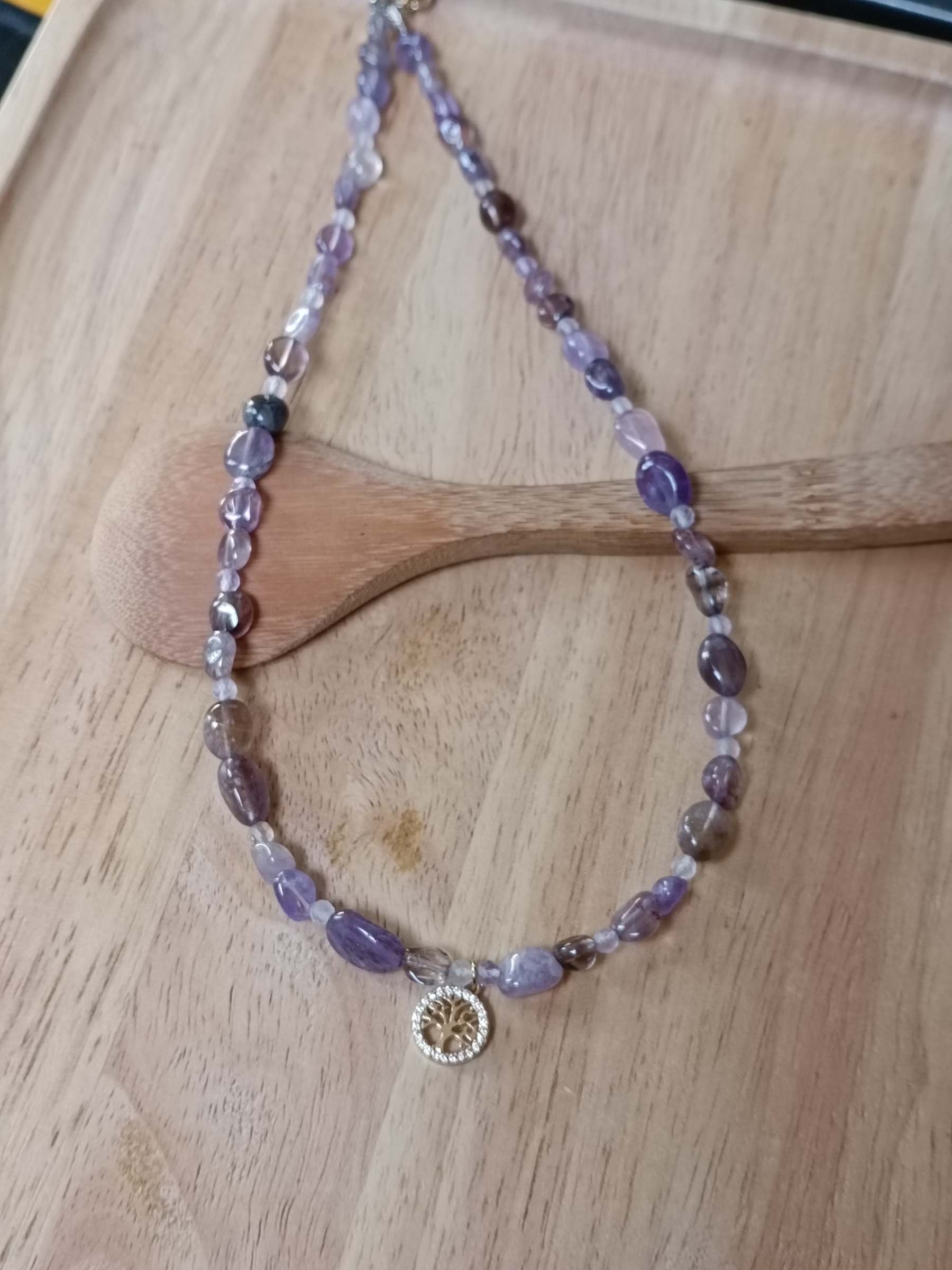 สร้อยคอหินแท้ "Bonita" Phantom Amethyst Necklace (Aura Cleanse ดึงดูดความเป็นมงคล)