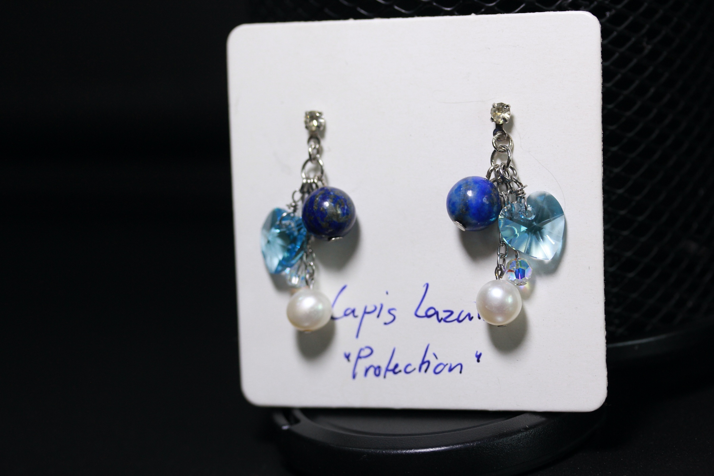 Sweetheart Collection Lapis Lazuli Earring ต่างหูลาพิส ลาซูลี่ ประดับคริสตัลหัวใจ (For Success)
