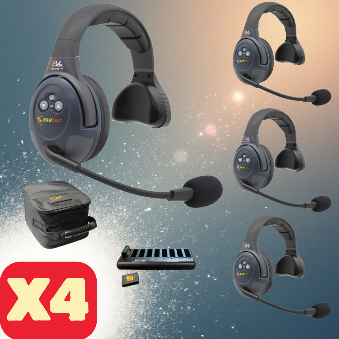 Eartec EVADE EVx4S Full Duplex Wireless Intercom System with 4 Single-Ear Headsets (2.4 GHz)